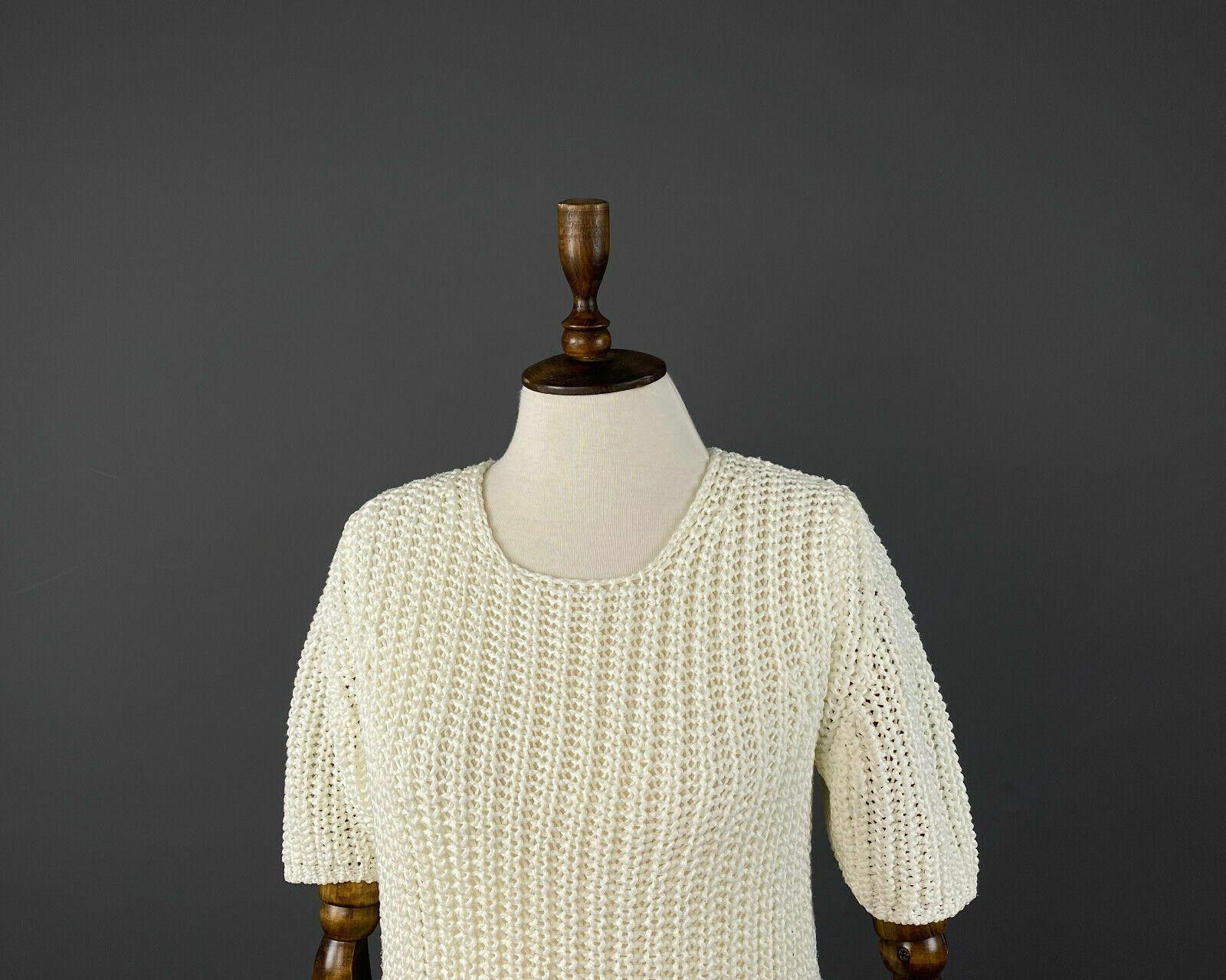 Designer Elisa Cavaletti White Short Sleeve Chunky Knit Sweater L Size M / US 6-8 / IT 42-44 - 2 Thumbnail
