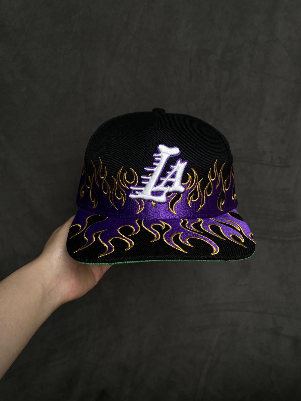 Japanese Brand Kill The Hype LA Lakers Purple Gold Flames Snapback Hat Size ONE SIZE - 2 Thumbnail