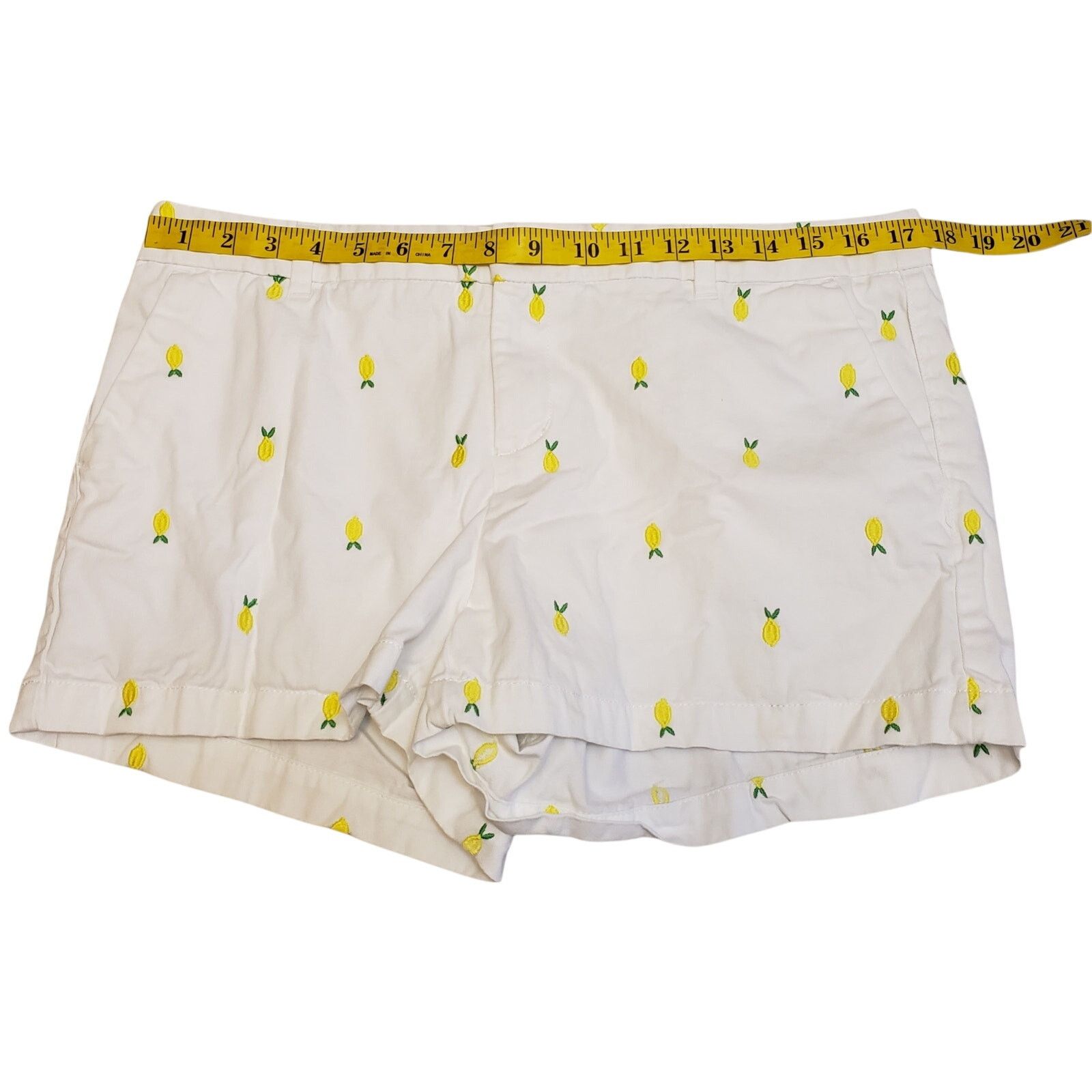 Merona Merona Shorts Womens 10 White Yellow Lemon Print Hot Pants Size US 35 - 4 Thumbnail