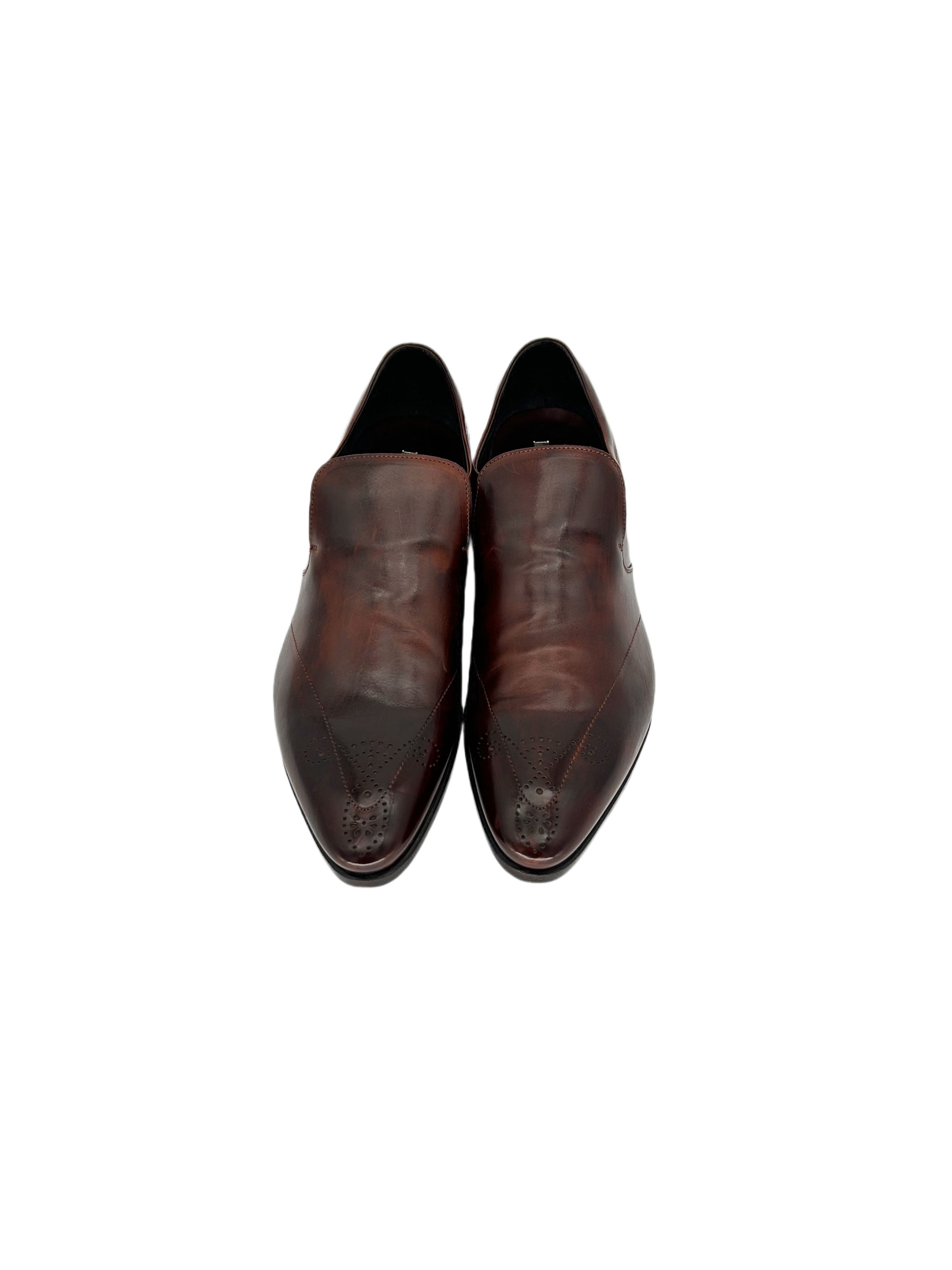 Prada Prada Brown burnished Leather Loafer With Brogue Detailing Size US 9 / EU 42 - 3 Thumbnail