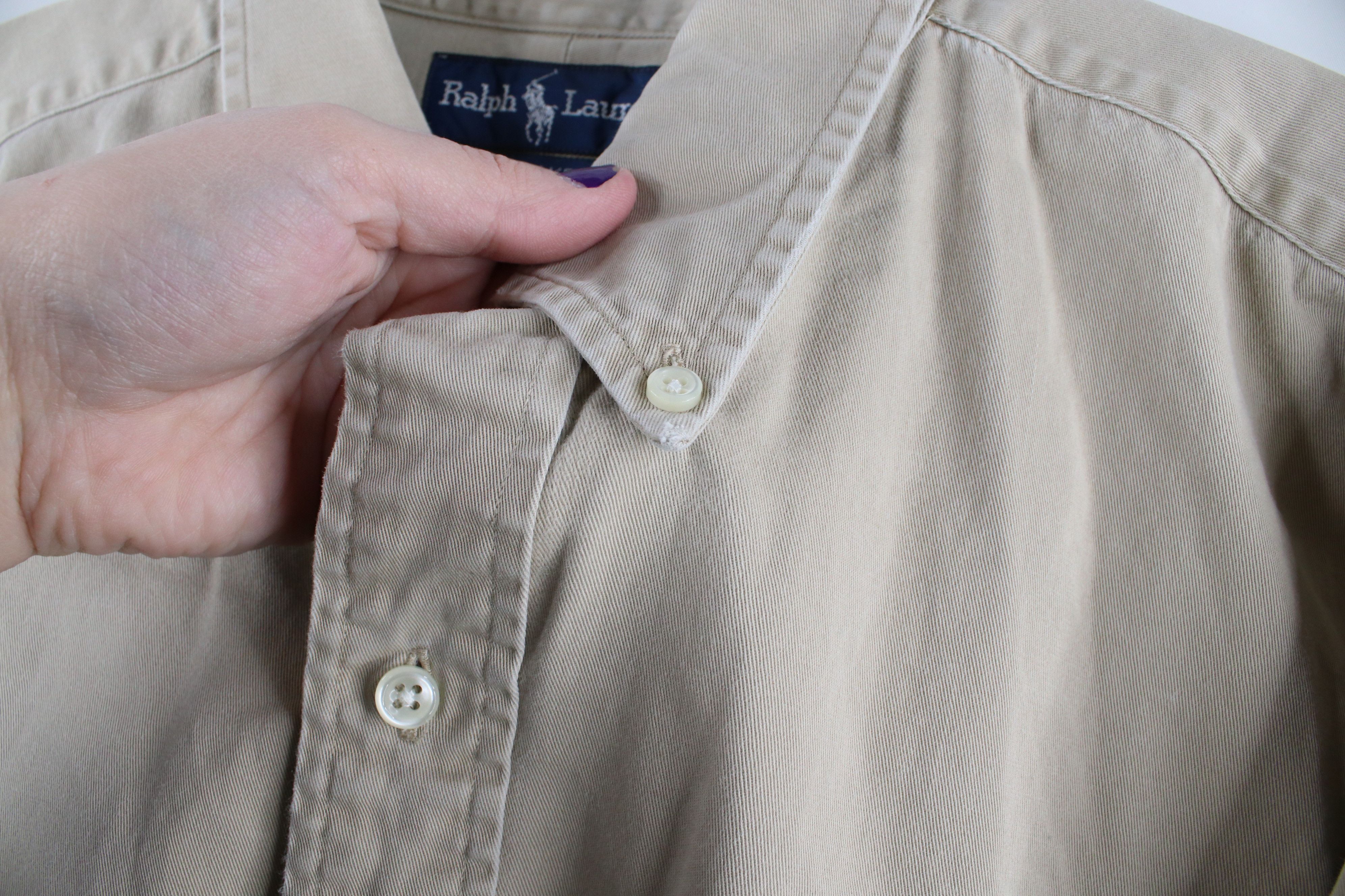 Ralph Lauren × Vintage Vintage 90s Ralph Lauren Collared Button Down Shirt Beige Size US XL / EU 56 / 4 - 6 Thumbnail
