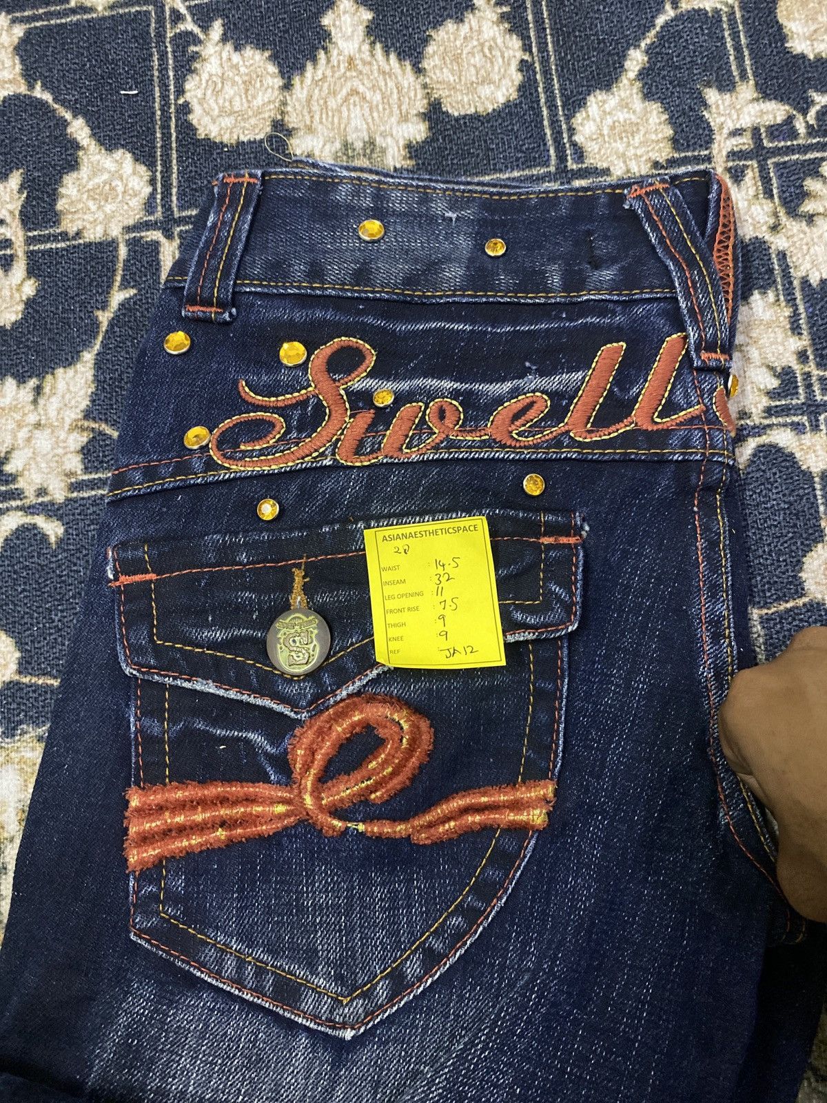 If Six Was Nine Swell Orange Embroidery Art Mud Wash Blue Way Baggy Wide Leg Size US 28 / EU 44 - 14 Thumbnail