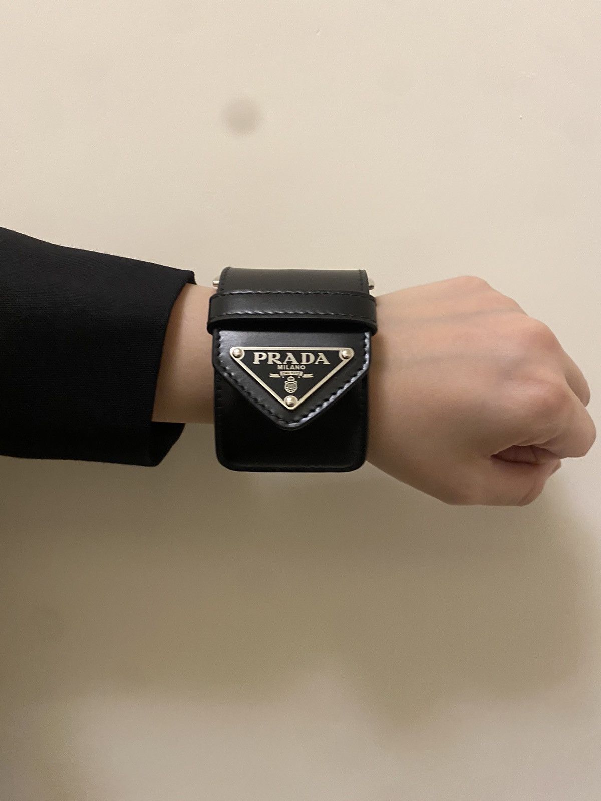 Prada × Raf Simons 🔺Prada 🔺black leather bangle Size ONE SIZE - 1 Thumbnail