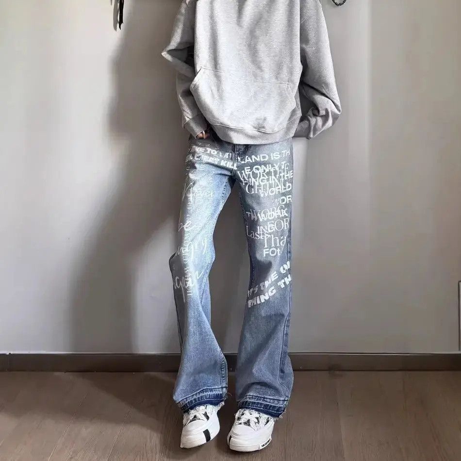Japanese Brand Retro casual micro flared printed jeans Size US 30 / EU 46 - 2 Thumbnail