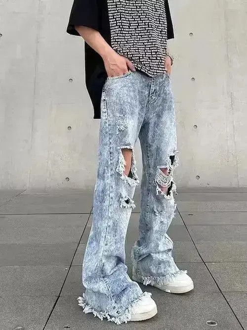 VIBE Opium Blue Distressed Jeans, Utility Jeans, Flared Jeans Size US 30 / EU 46 - 1 Thumbnail