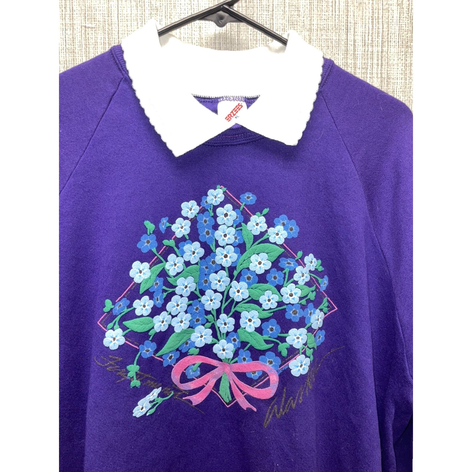 Jerzees VINTAGE Jeerzees Crewneck Sweater Purple Flowers Alaska Made in USA Womens XL Crew Neck, Purple, US Theme, Vintage USA Knit IVY? Size XL / US 12-14 / IT 48-50 - 2 Thumbnail