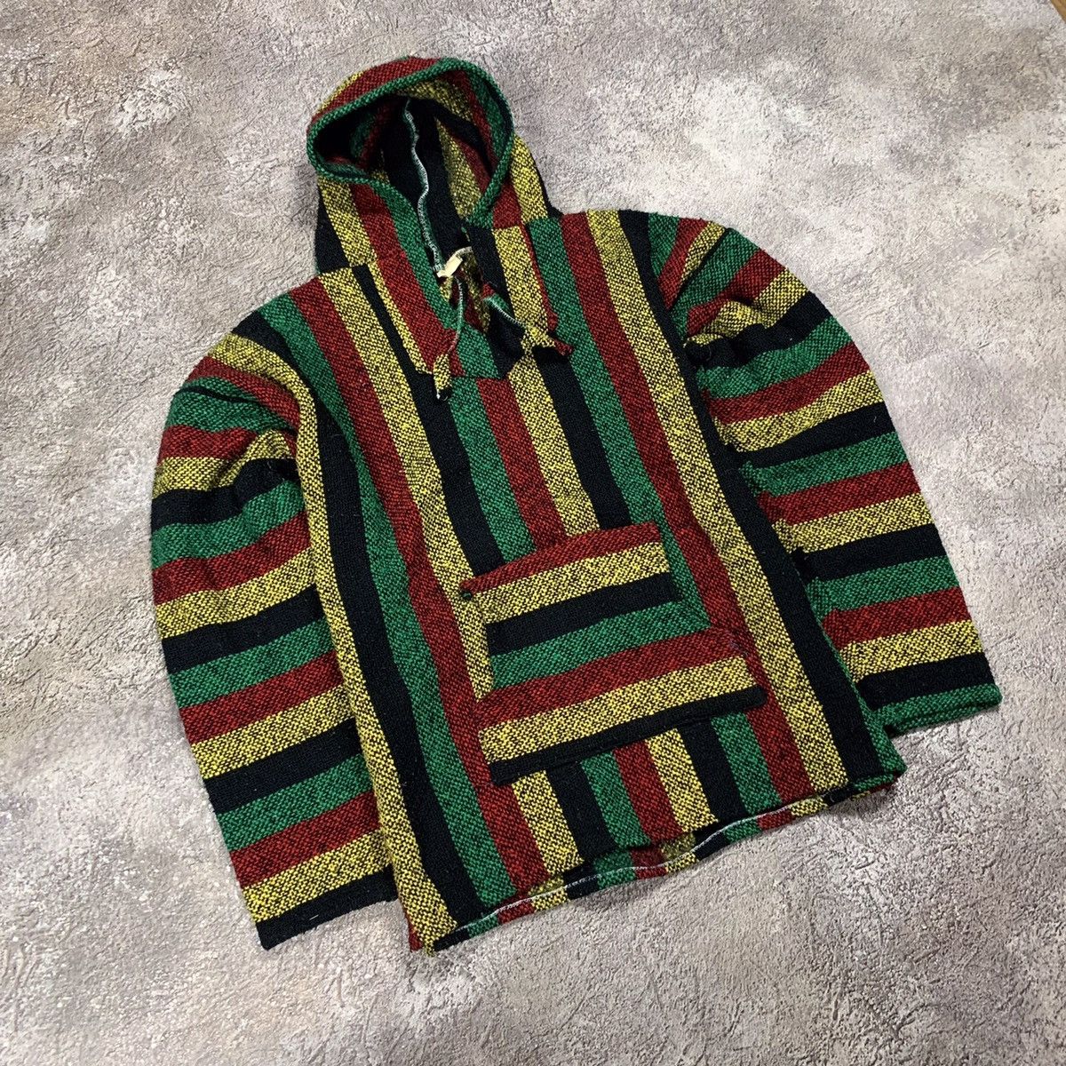 Vintage Vintage 90s Baja Knit Hoodie Striped Mexican Rave Cropped XL Size US XL / EU 56 / 4 - 2 Thumbnail