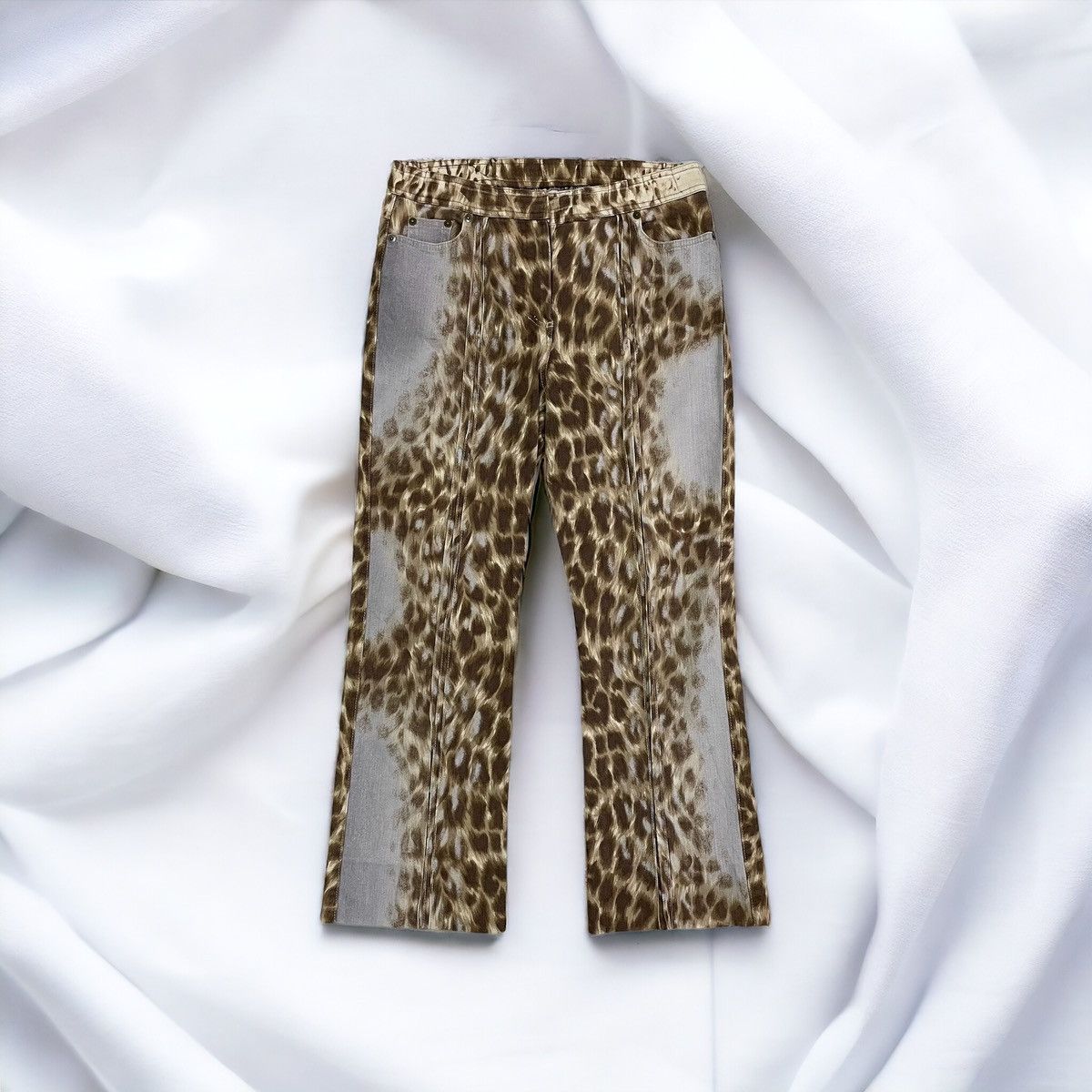 image of Archival Clothing x Le Grande Bleu L G B real 3D Pattern Cheetah Flare Designer Pants in Beige (Siz