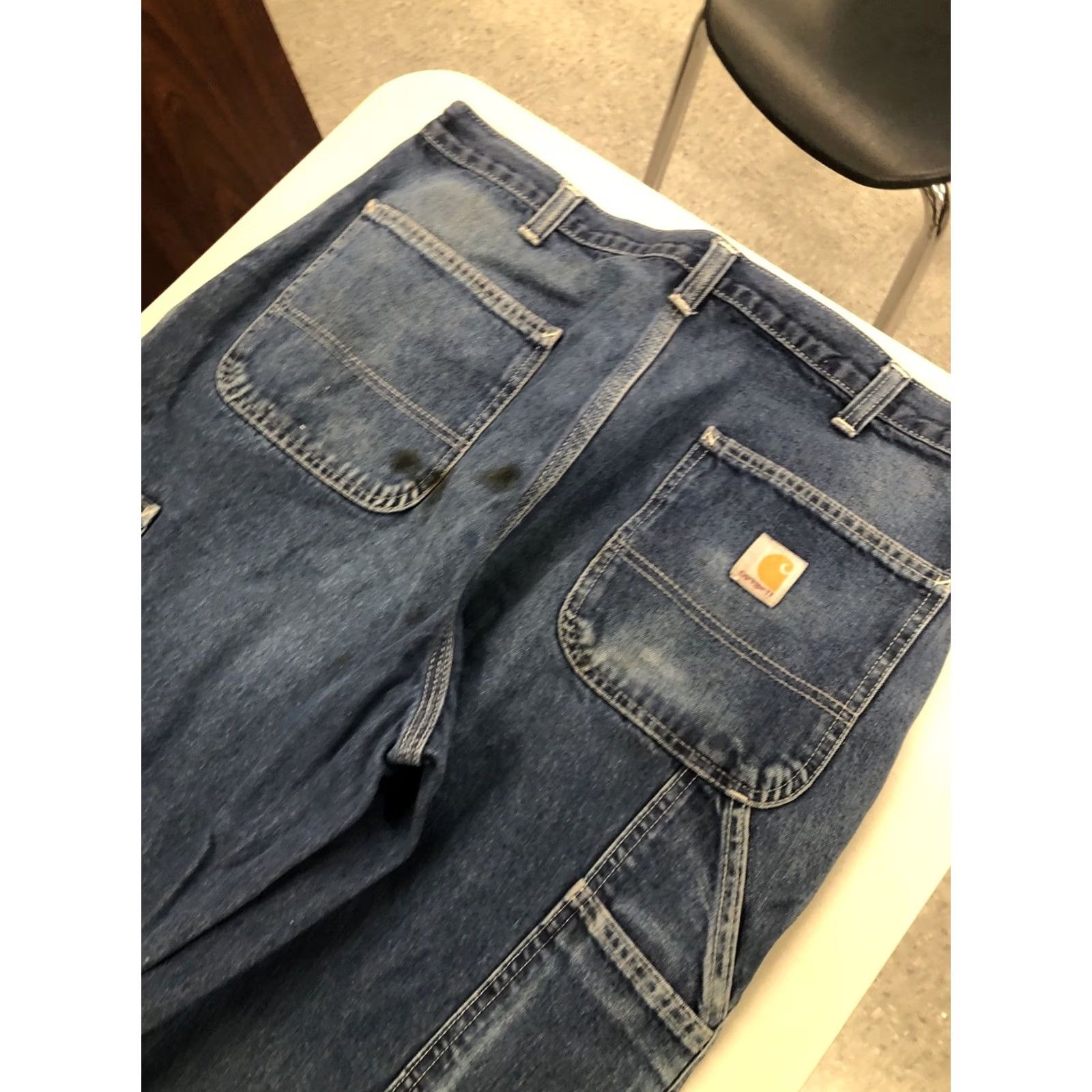 Carhartt Carhartt Jeans Mens 37x33.5 Blue Denim Carpenter Pants Dungaree Fit 382-83 Vintage No Size US 37 - 7 Thumbnail