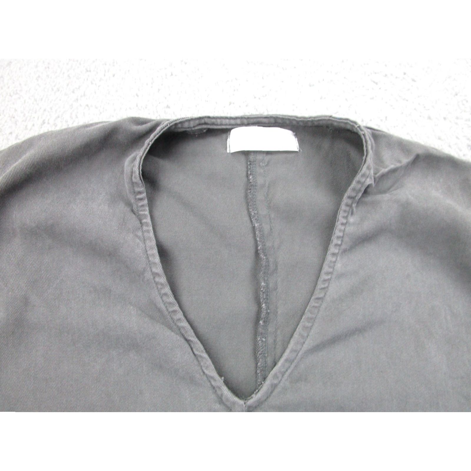 Oak + Fort Oak + Fort Dress Womens XS V-Neck Tunic Modest Minimalist Coastal Beach Resort Shirt Dress Womens XS Gray Twill Pockets Midi Style Shirt Dress Women Size XS / US 0-2 / IT 36-38 - 4 Thumbnail