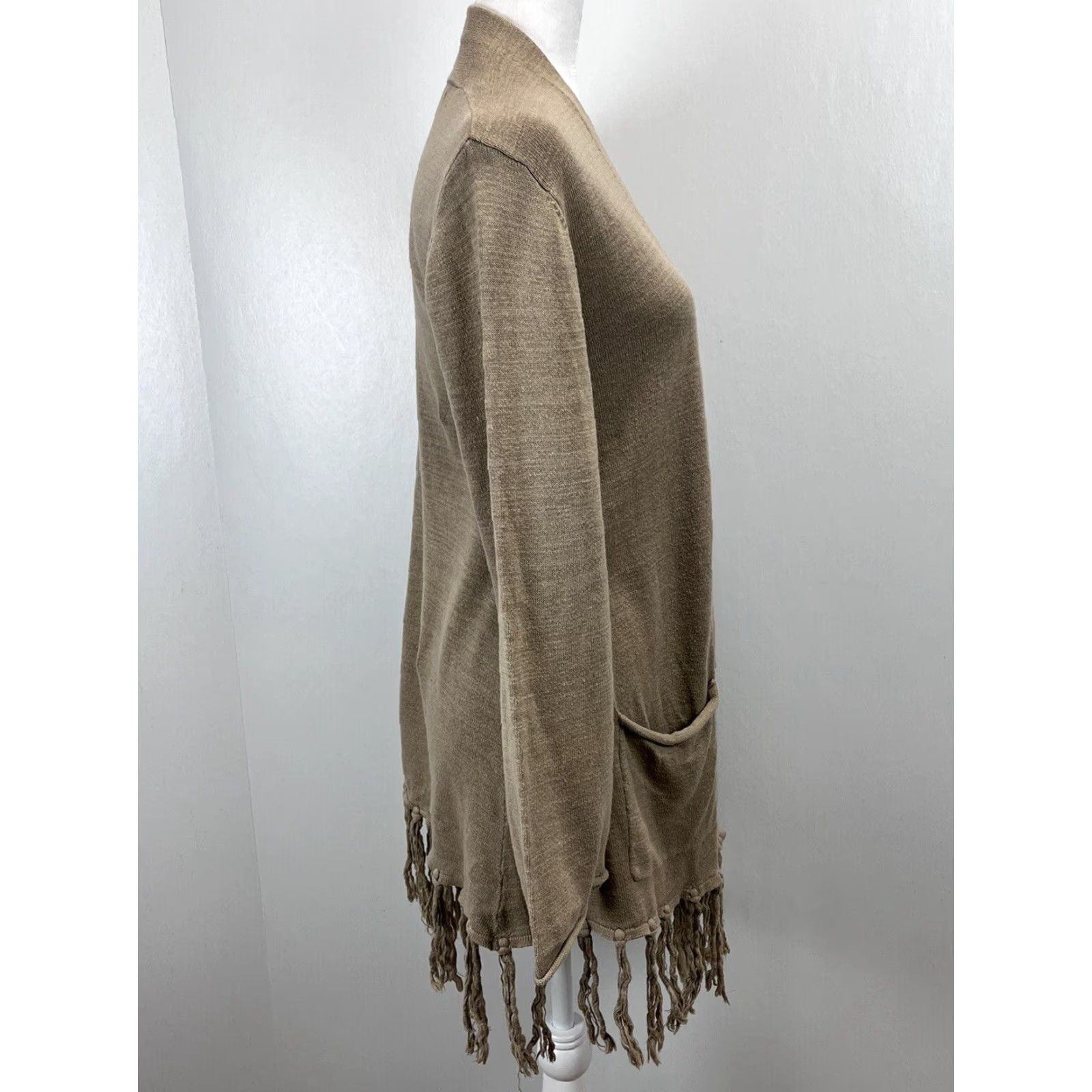 Lucky Brand Lucky Brand Cardigan Sweater Womens S Tan Fringe Pockets Open Front Boho Knit Sweater Ladies Small Size S / US 4 / IT 40 - 4 Thumbnail