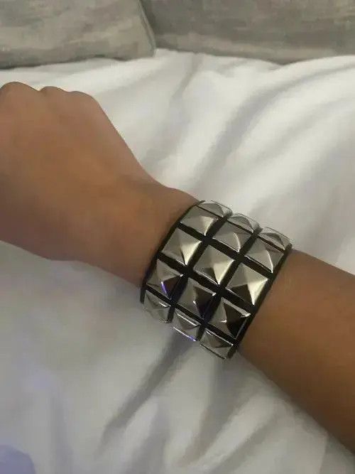 Other Spike Bracelet Black Wide Leather Punk Bracelet Size ONE SIZE - 6 Thumbnail