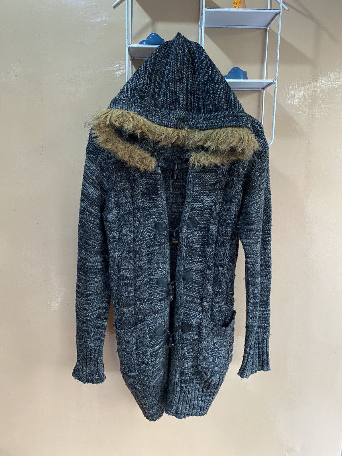 image of 14Th Addiction x Kmrii Knitted Fur Hoodie Coat Kmrii Ifsixwasnine in Grey, Men's (Size Medium)