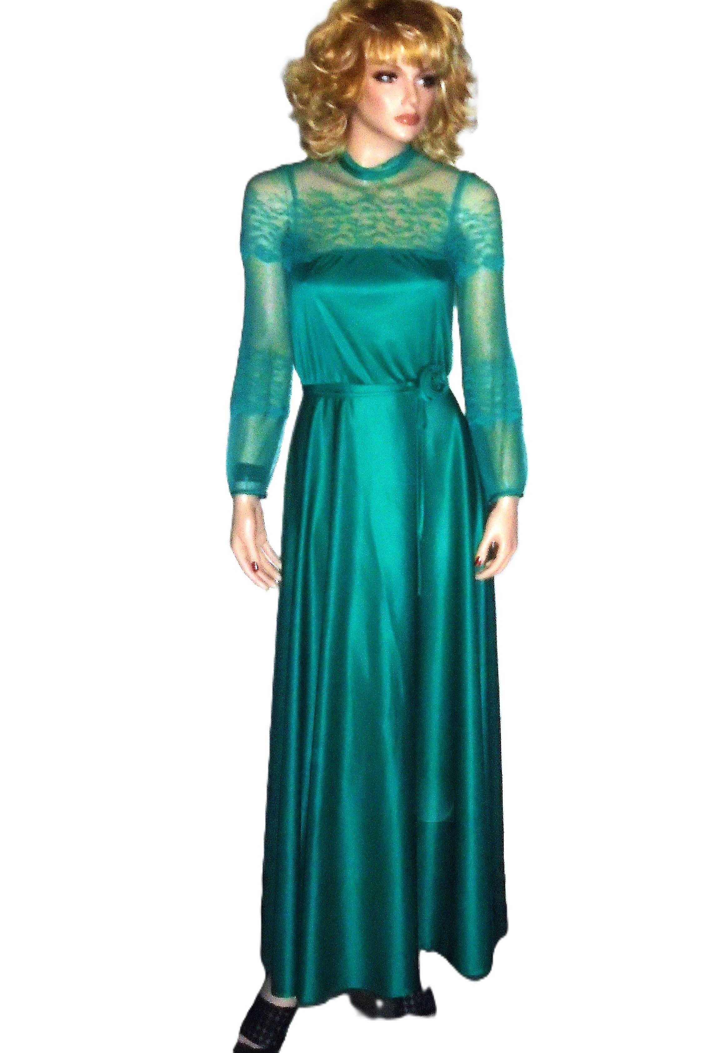 Vintage Vintage Green Sheer Lace Maxi Dress S Size S / US 4 / IT 40 - 3 Thumbnail
