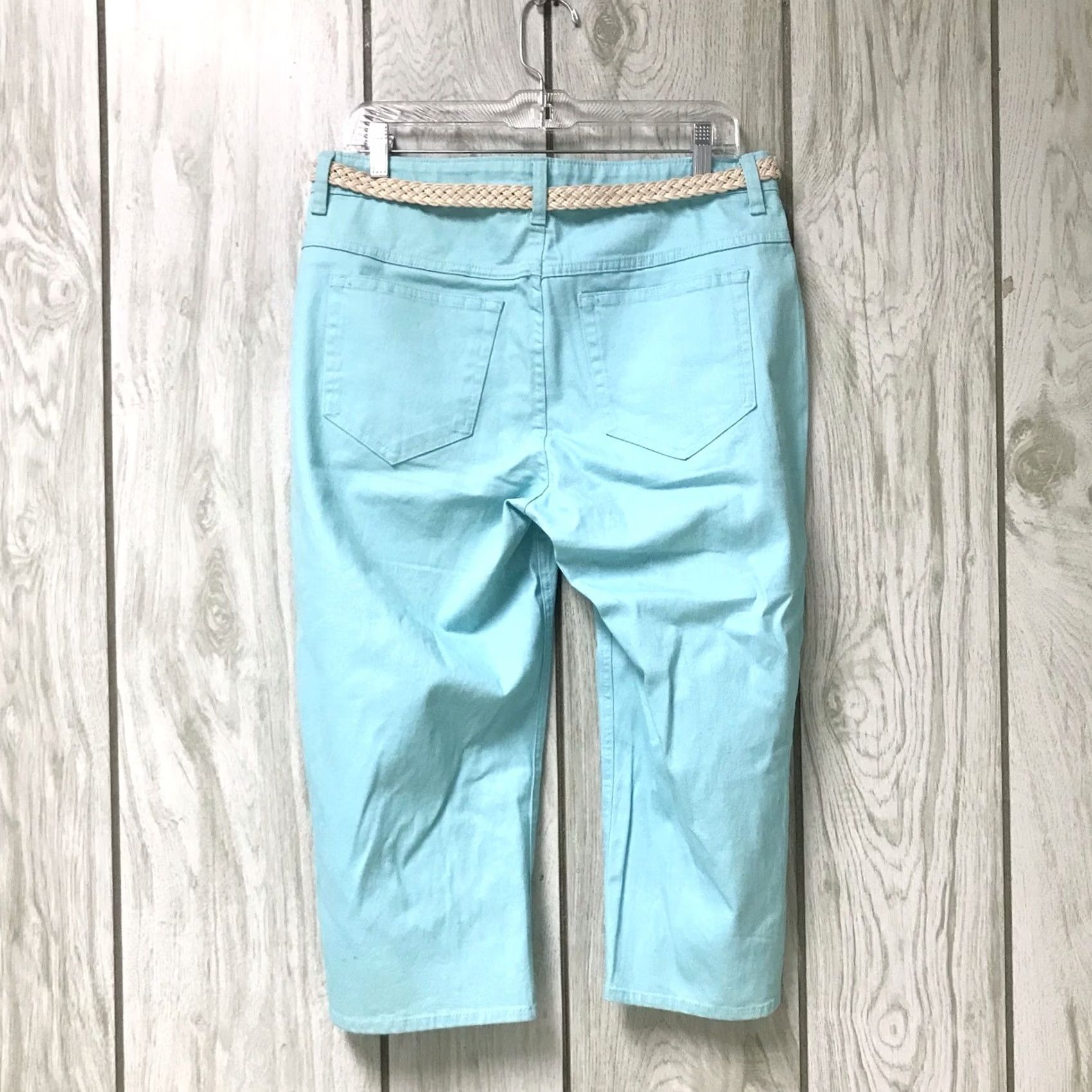 Lee Riders by Lee Women Capri Aqua Splash Slender Stretch Denim Mid Rise Belted 12 Jeans Regular 5-Pocket Inseam 19" Blue Belt Included Size ONE SIZE - 2 Thumbnail