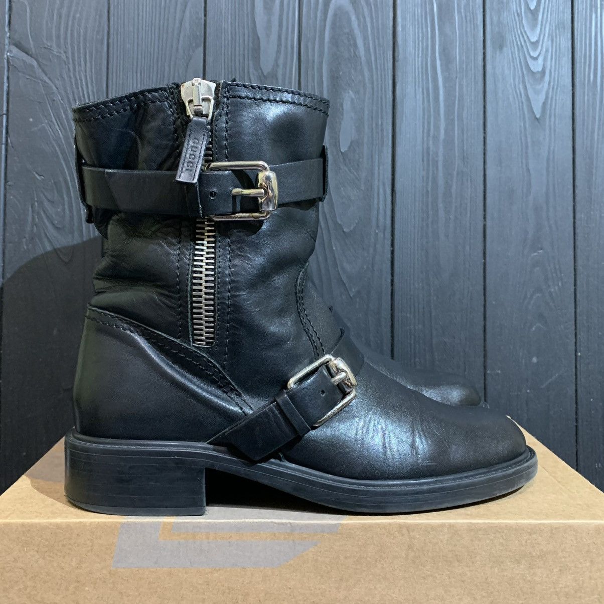 Gucci GUCCI Leather Biker Belted Women’s Boots Size 38 Size US 8 / IT 38 - 1 Thumbnail