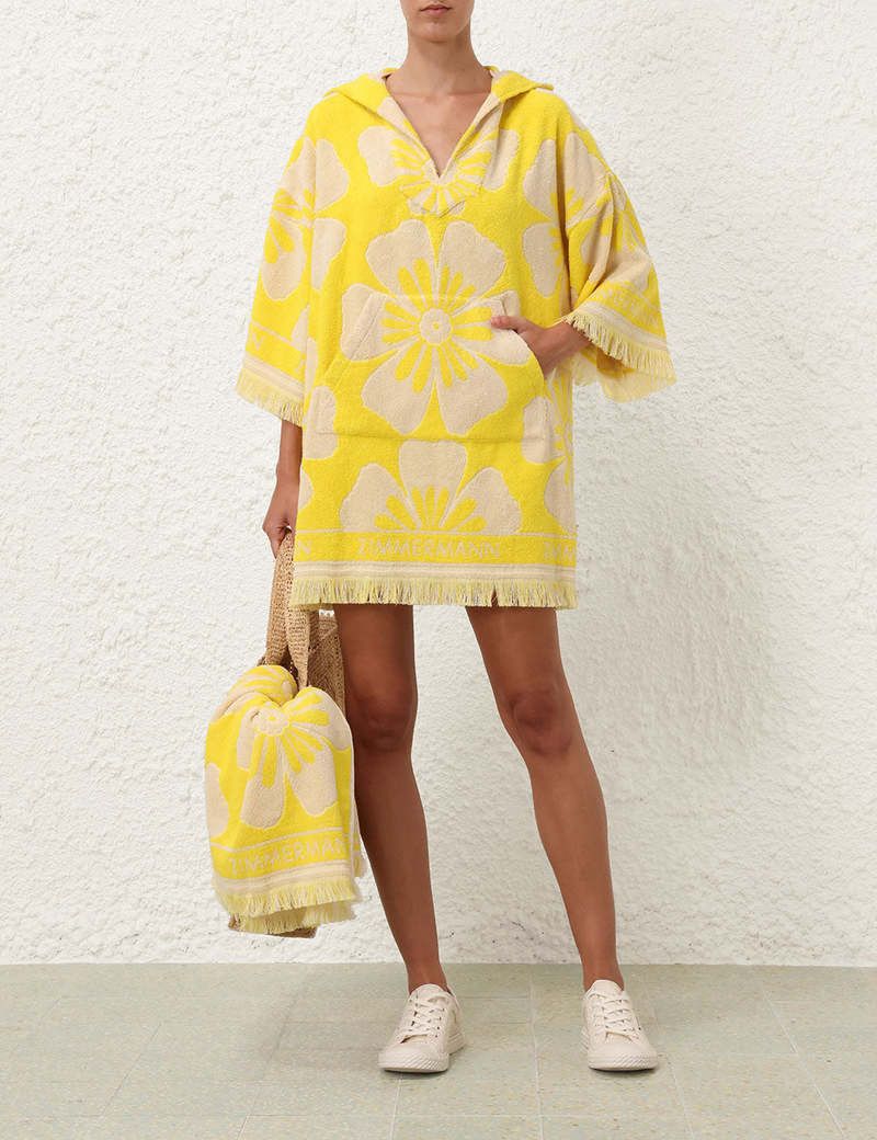 Zimmermann oc11z0525 Hooded Mini Dress in White & Yellow Size L / US 10 / IT 46 - 5 Thumbnail