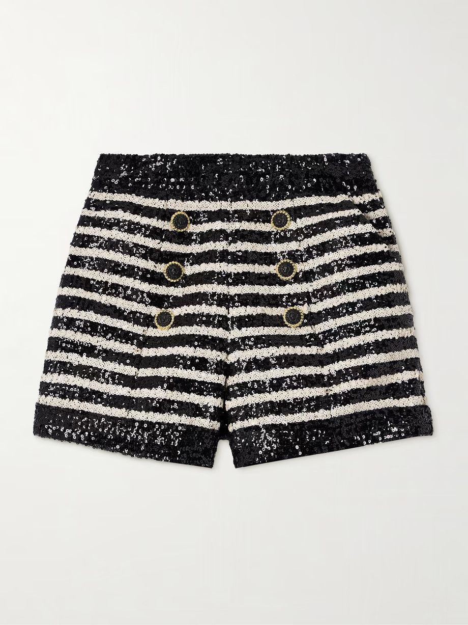 Balmain o1s1wg110725 Striped Knitted Cady Shorts in Black Size 30" / US 8 / IT 44 - 1 Thumbnail