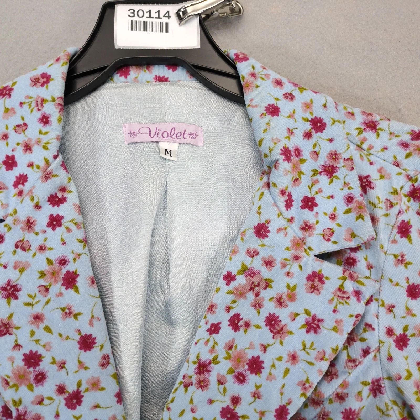 Vintage Vtg 90s Violet Blue Floral Corduroy Women's M Blazer Jacket Size M / US 6-8 / IT 42-44 - 4 Thumbnail