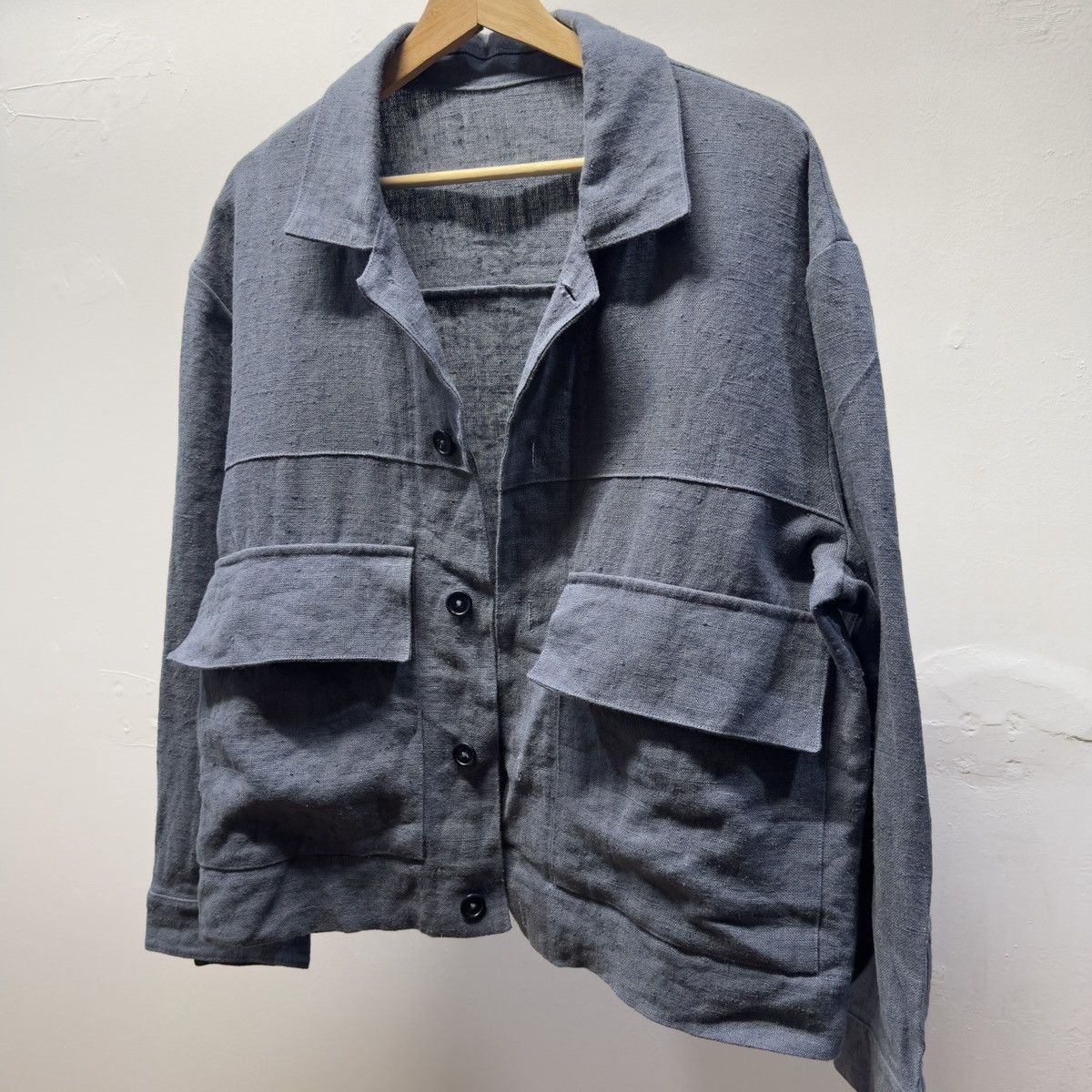 William Frederick William Frederick Dusty Blue Butcher Linen Cafe Jacket Size US S / EU 44-46 / 1 - 2 Thumbnail