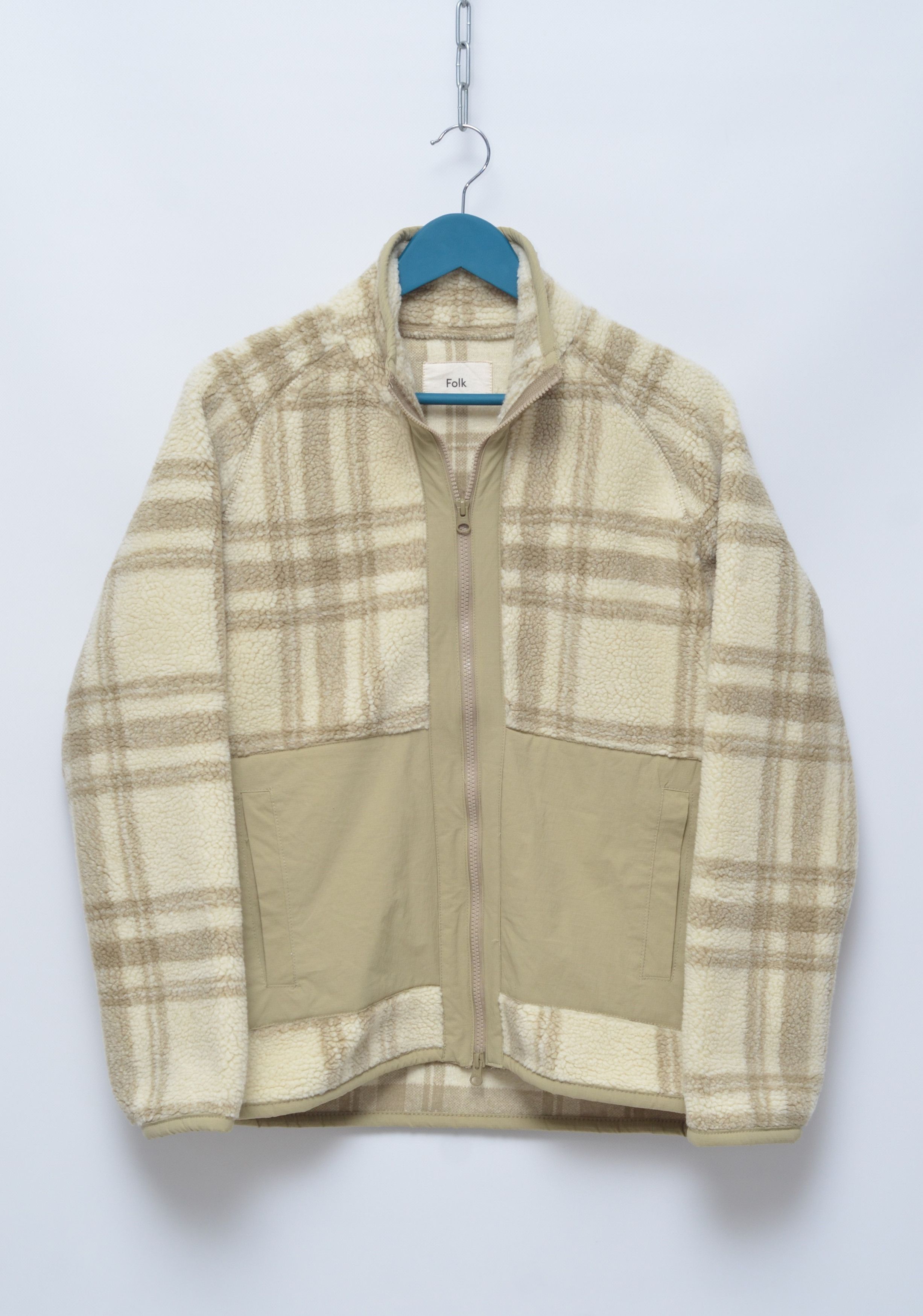 image of Folk Full Zip Sherpa Fleese Jacket in Beige, Men's (Size Small)