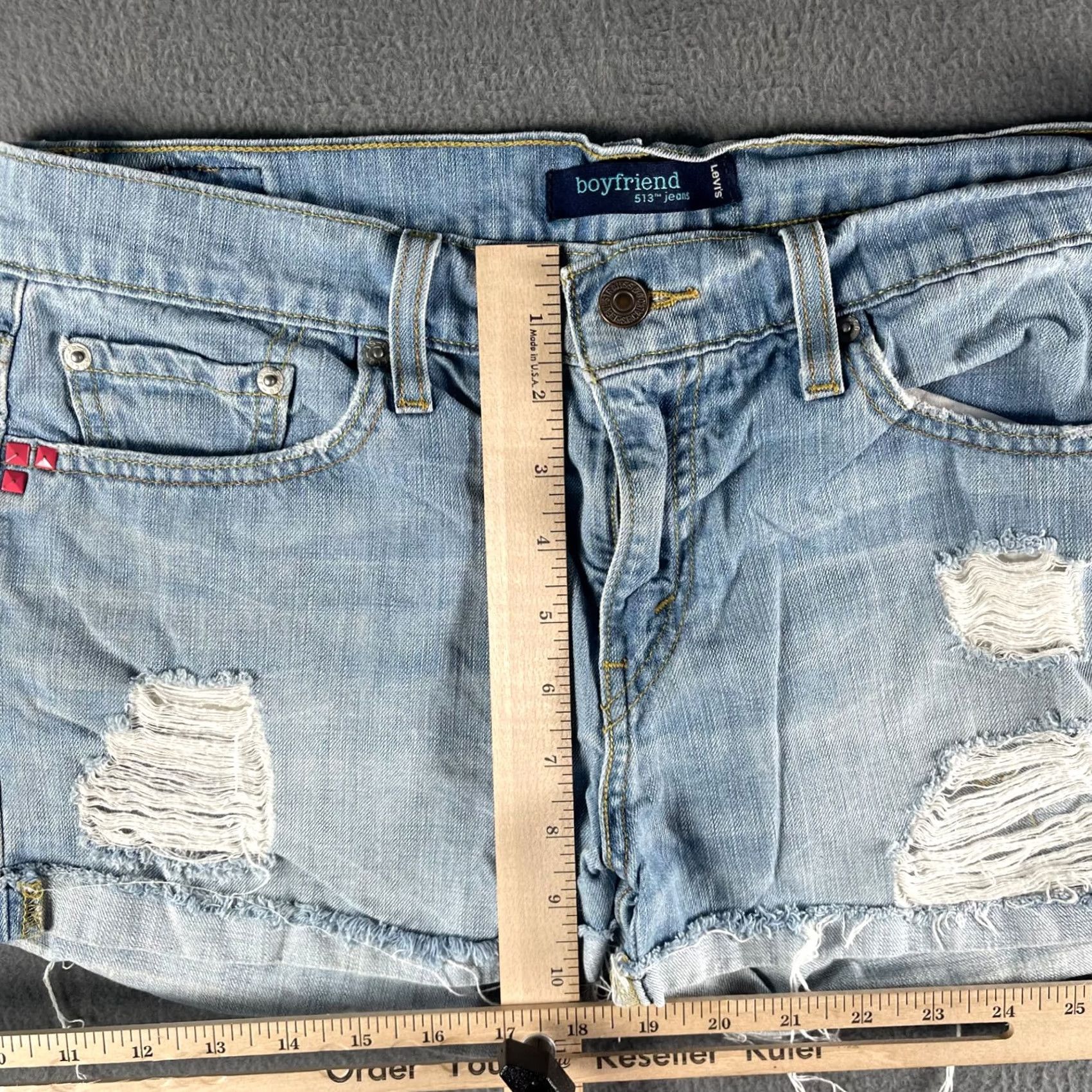 Levi's Levi's 513 Shorts Womens 7 Boyfriend Distressed Denim Blue Micro Mini 80s 90s Bohemian Grunge Motorcycle Hair/Beers?? Size 28" / US 6 / IT 42 - 3 Thumbnail