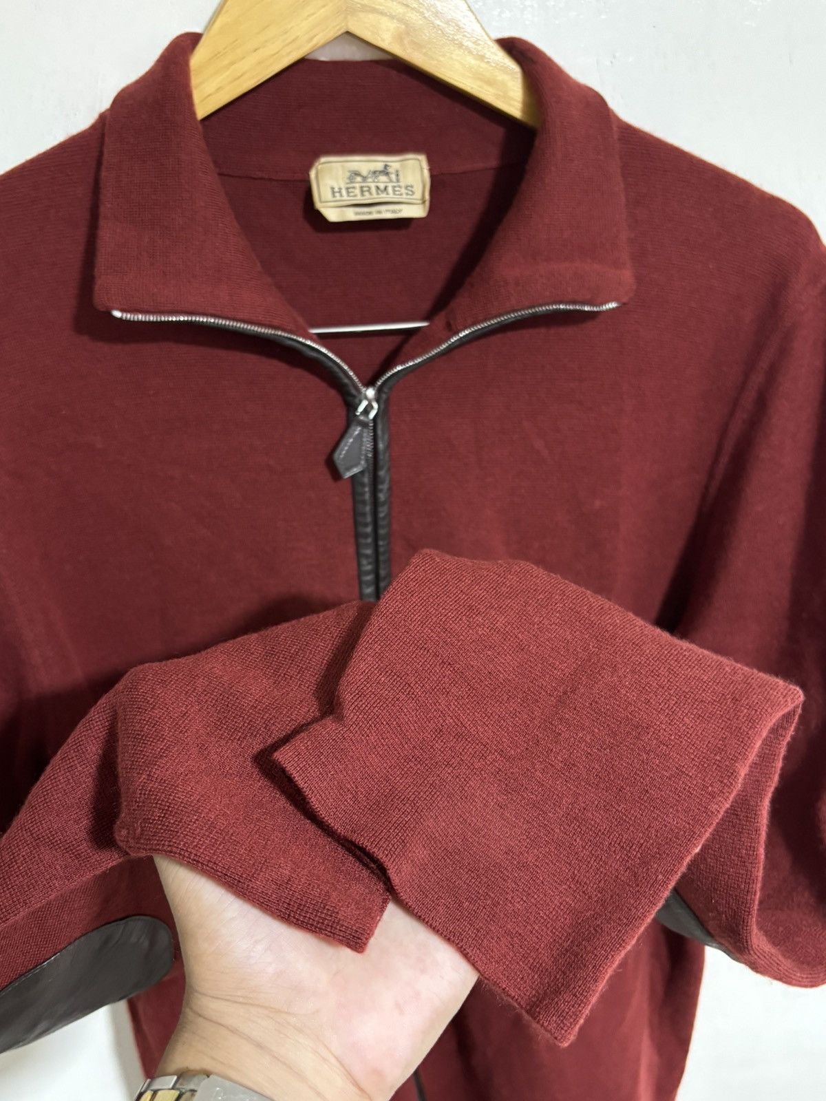 Hermes Rare Vintage Hermes Wool and Cashmere Leather Elbow Patch Size US L / EU 52-54 / 3 - 8 Thumbnail