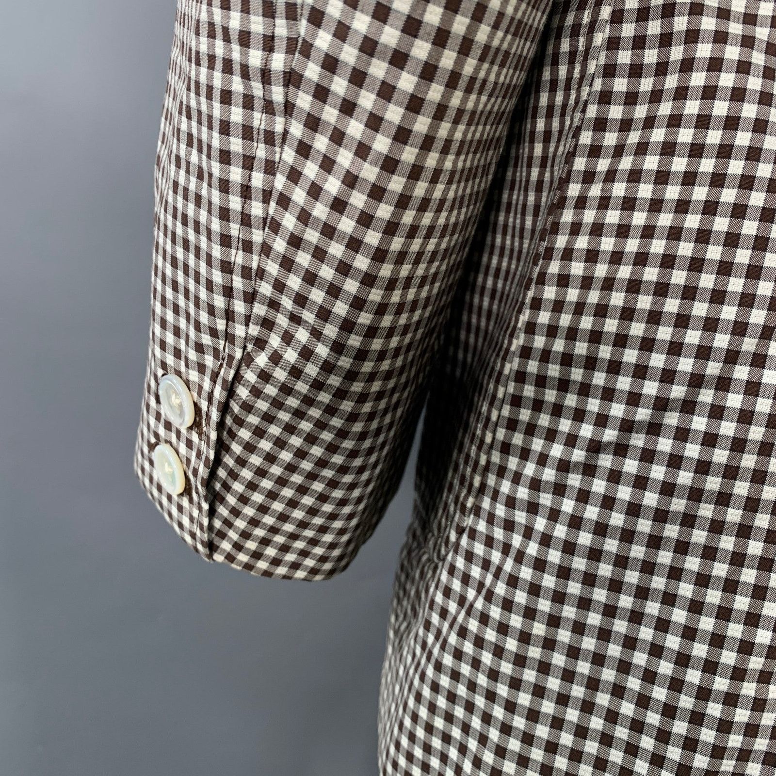 Brooks Brothers Black Fleece BLACK FLEECE White Brown Checkered Cotton Silk Sport Coat Size 42R - 5 Thumbnail