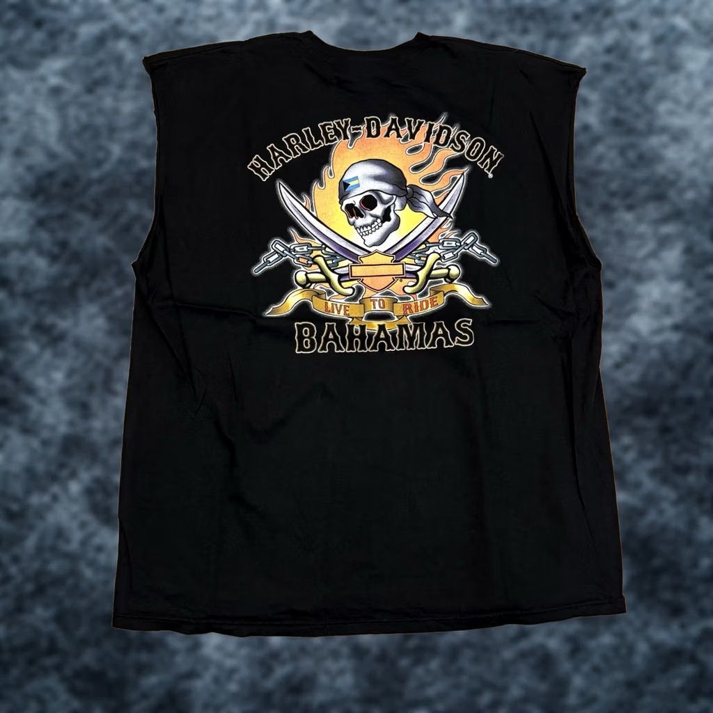 Harley Davidson VINTAGE Harley-Davidson Tank Top Shirt XXL Black Skull Skeleton Flame Biker 90s Mens Size US XXL / EU 58 / 5 - 1 Thumbnail