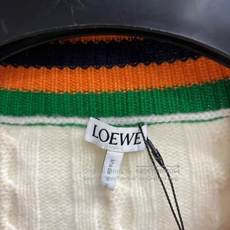 Loewe Loewe White Striped V-neck Pullover Sweater Size L / US 10 / IT 46 - 3 Thumbnail