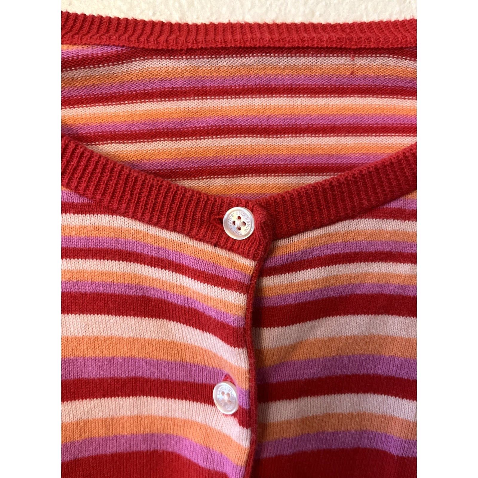 Lands' End Vintage Lands' End Womens Red Striped Crew Neck Cardigan Sweater Small Knit Leisure Size S / US 4 / IT 40 - 2 Thumbnail