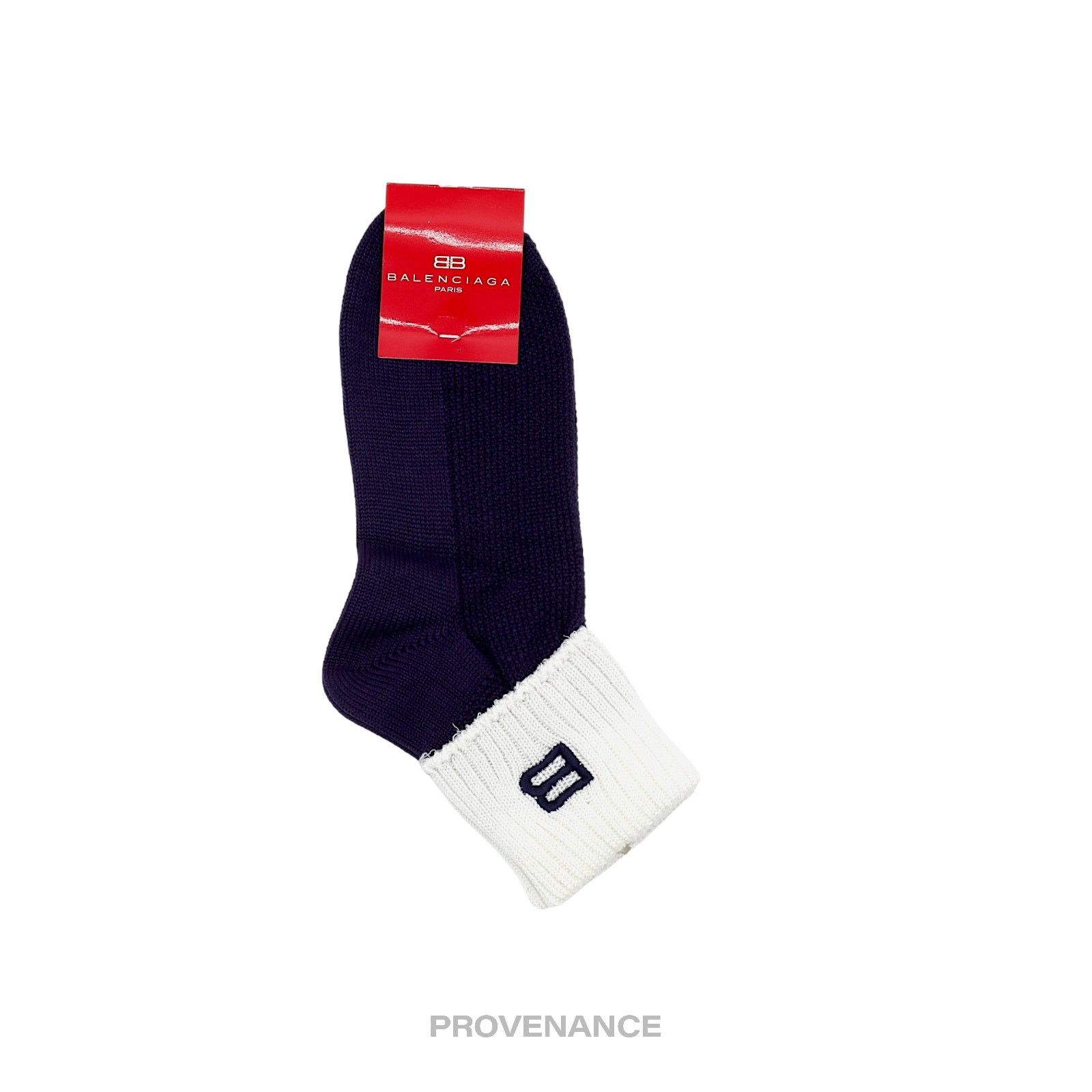 Balenciaga 🔴 Balenciaga BB Logo Embroidered Socks - Navy White Size ONE SIZE - 1 Thumbnail
