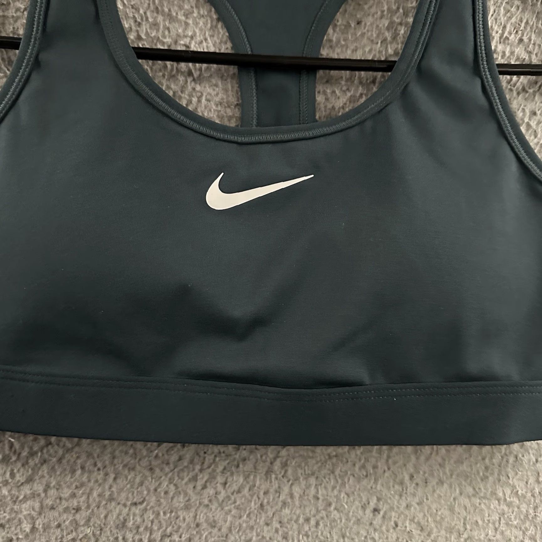 Nike Nike Womens Sports Bra Green S Small Racerback Padded Swoosh Polyester Spandex Activewear Size ONE SIZE - 2 Thumbnail