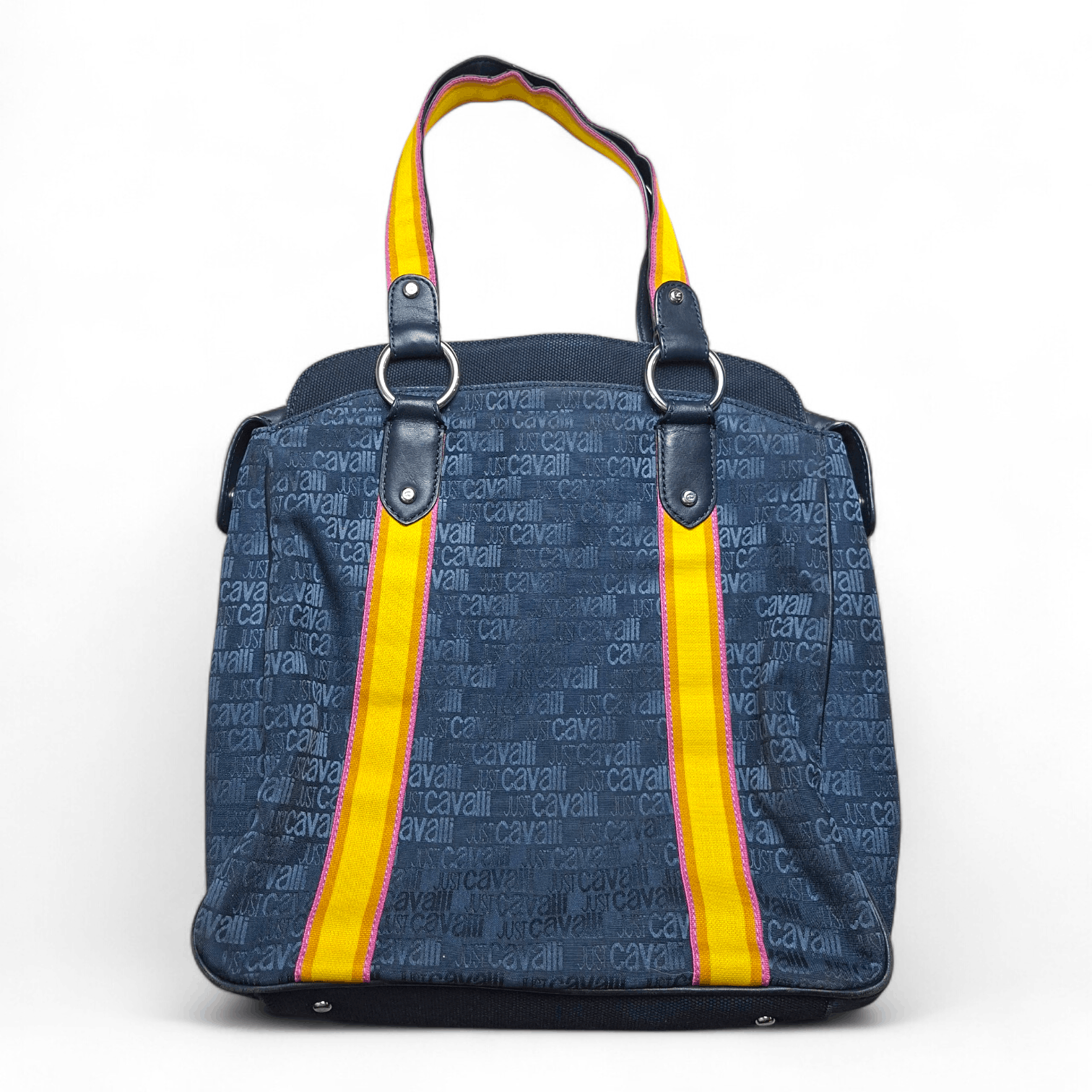 Just Cavalli Just Cavalli Navy Monogram Tote Bag Leather Trim Y2K Size ONE SIZE - 5 Thumbnail