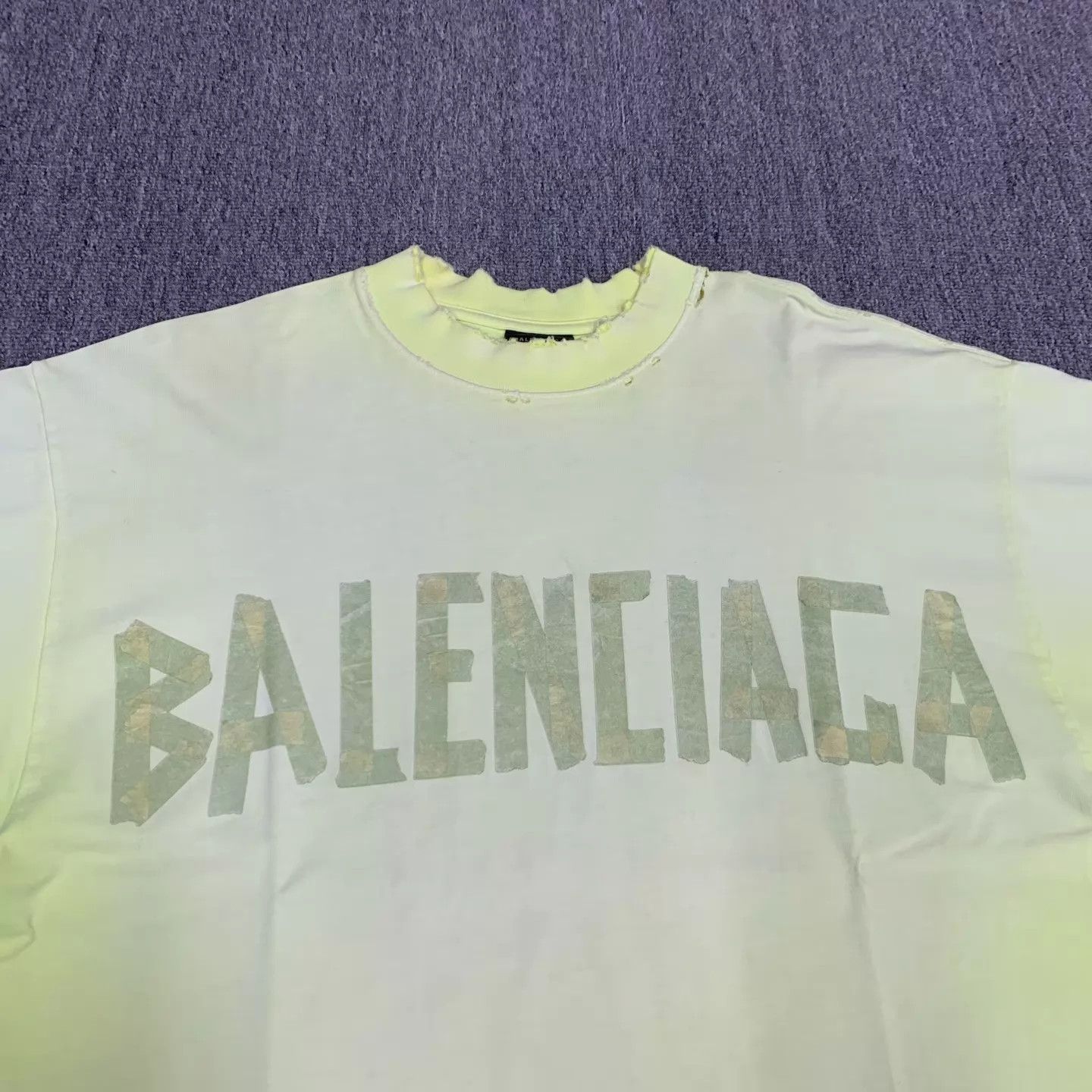 Balenciaga Balenciaga Neon Yellow Tape Distressed Holes Tee S Size US S / EU 44-46 / 1 - 6 Thumbnail