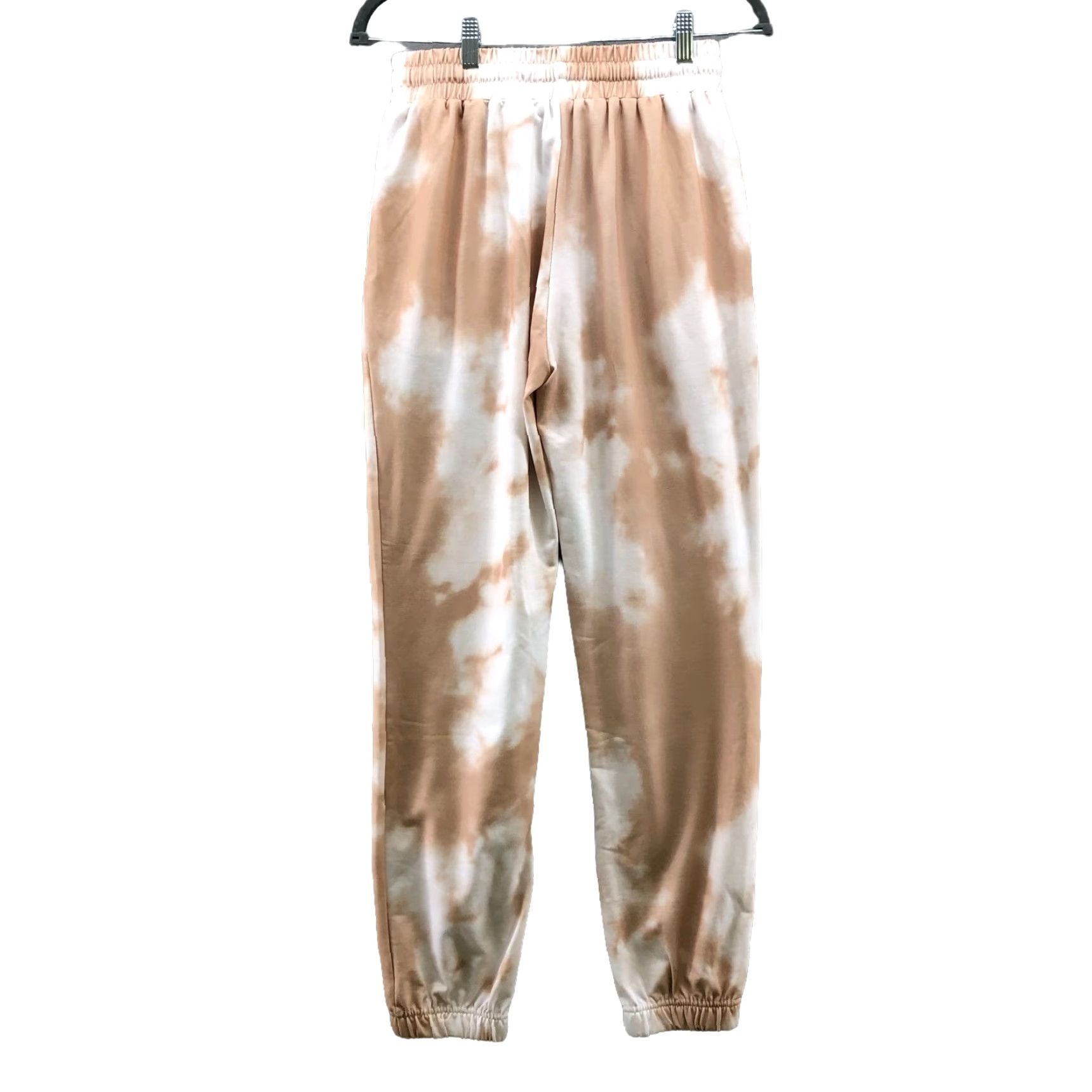Vintage NWOT Tie Dye Jogger Sweatpants Womens S High Waisted Drawstring Beige White Fleece Lounge Pants Size 28" / US 6 / IT 42 - 2 Thumbnail