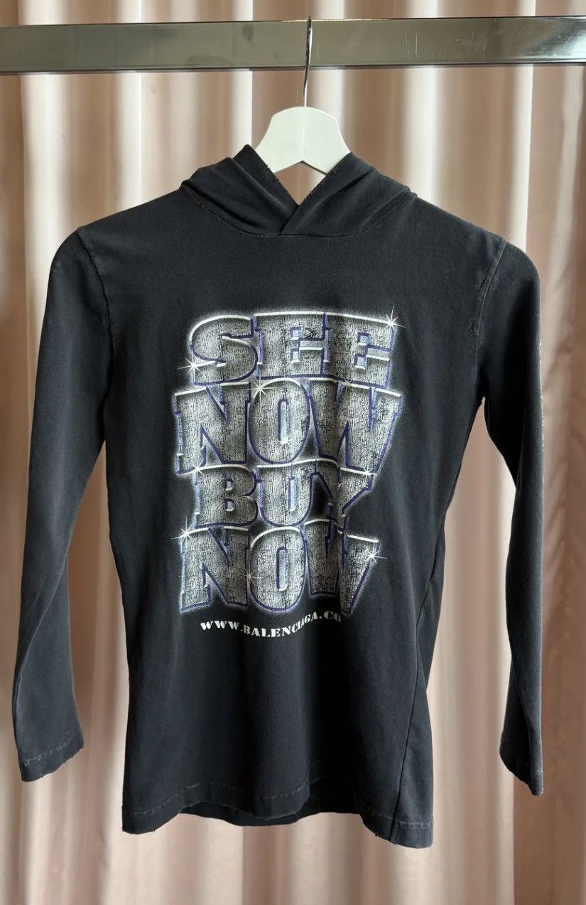 Balenciaga Balenciaga "See Now Buy Now" Hooded Long Sleeve T-Shirt (S) Size S / US 4 / IT 40 - 1 Thumbnail