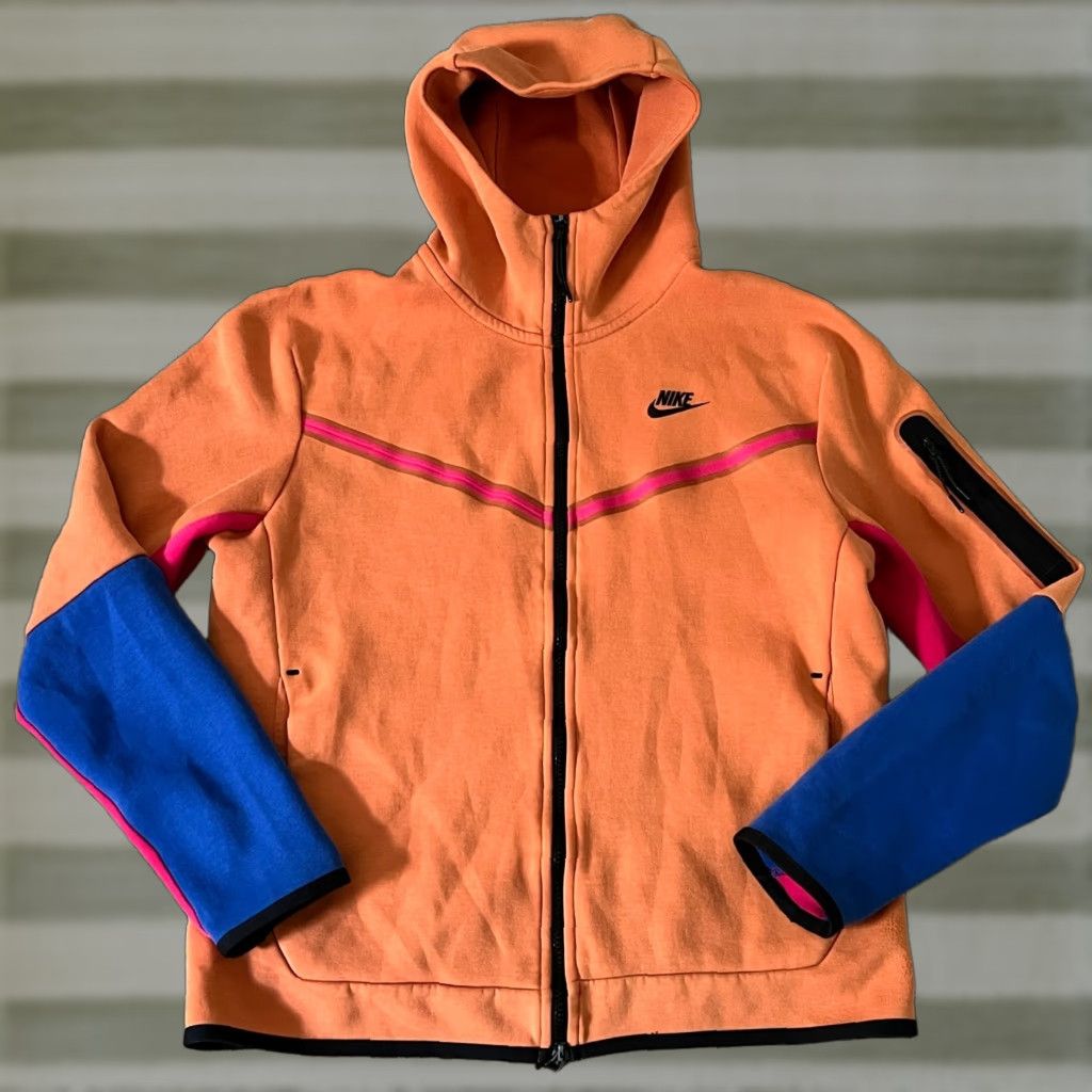 Nike Tech Fleece Hoodie Mens Medium Orange Blue Red Color Block