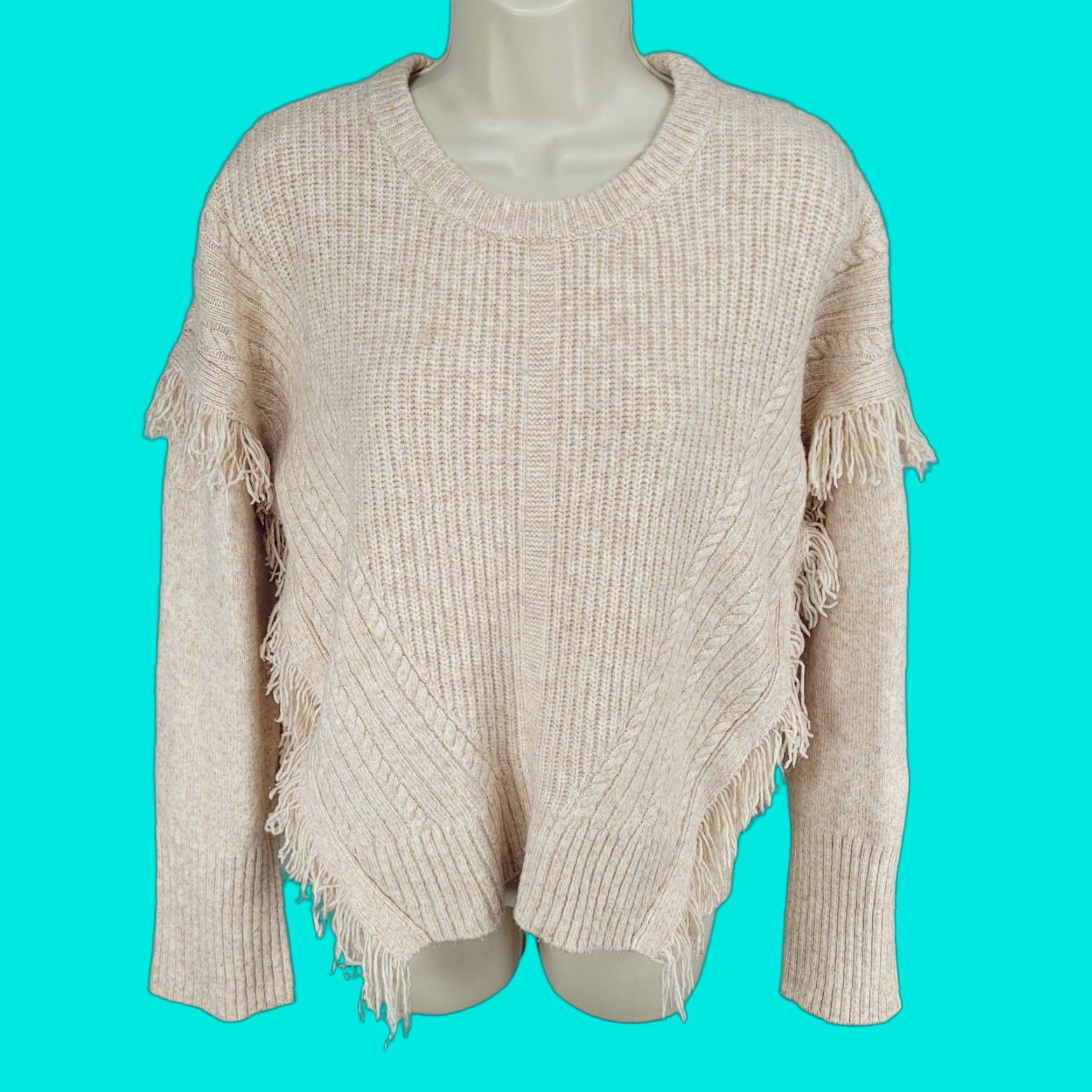 Anthropologie VINTAGE Anthropologie Boho Pullover Sweater Women Medium Wool Blend Fringe Pink Beige Fall Winter Size M / US 6-8 / IT 42-44 - 1 Thumbnail
