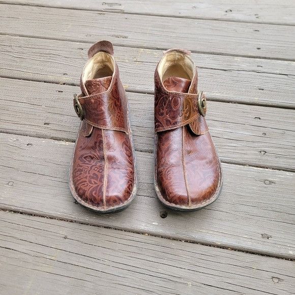 Designer Alegria Caiti Yeehaw Floral Tooled Brown Leather Buckle Ankl Size US 8.5 / IT 38.5 - 3 Thumbnail