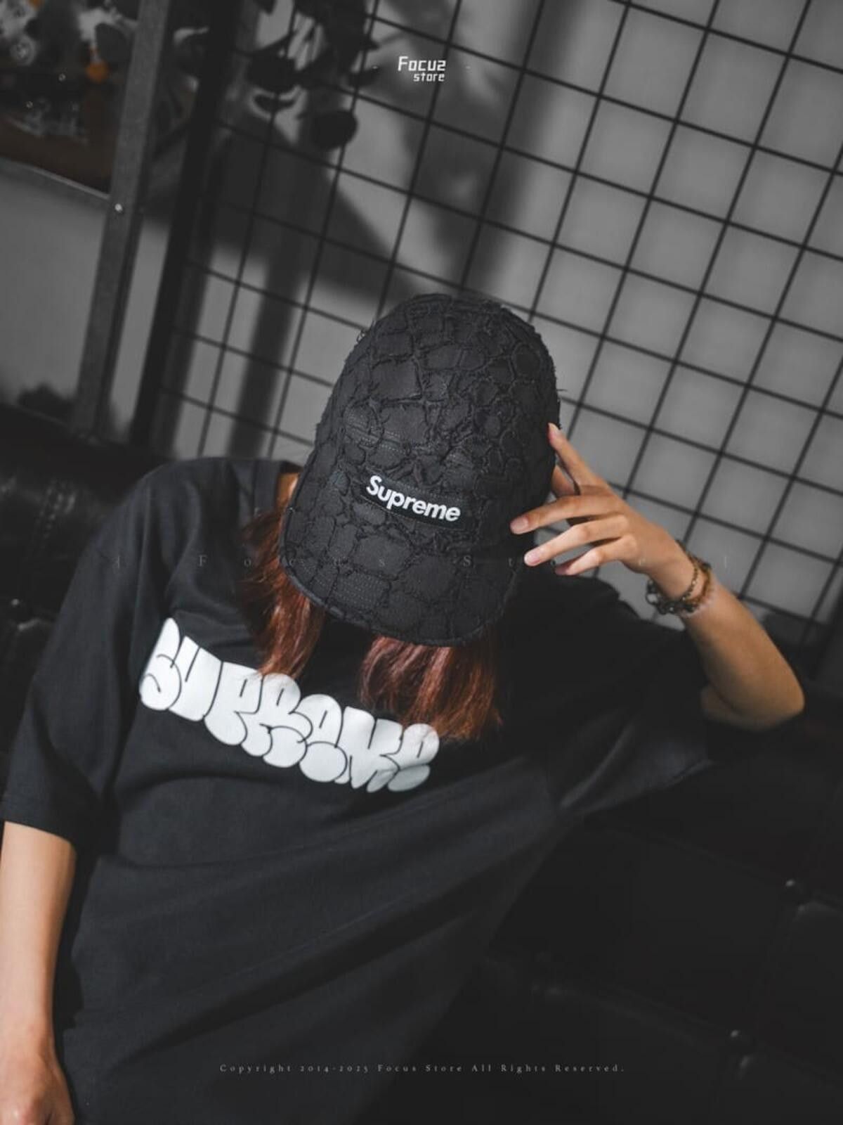 SS25 Supreme Frayed Croc Denim Camp Cap Black