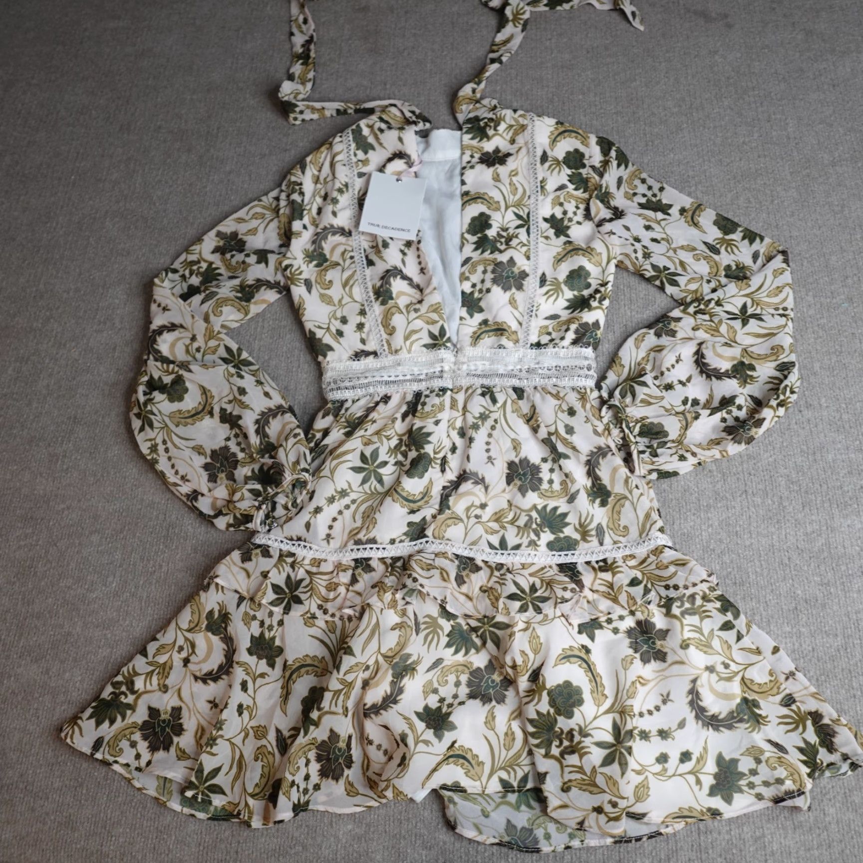 Vintage VINTAGE: No – True Decadence Women's Dress 2 Beige Floral Paisley Long Sleeve NEW Size S / US 4 / IT 40 - 2 Thumbnail