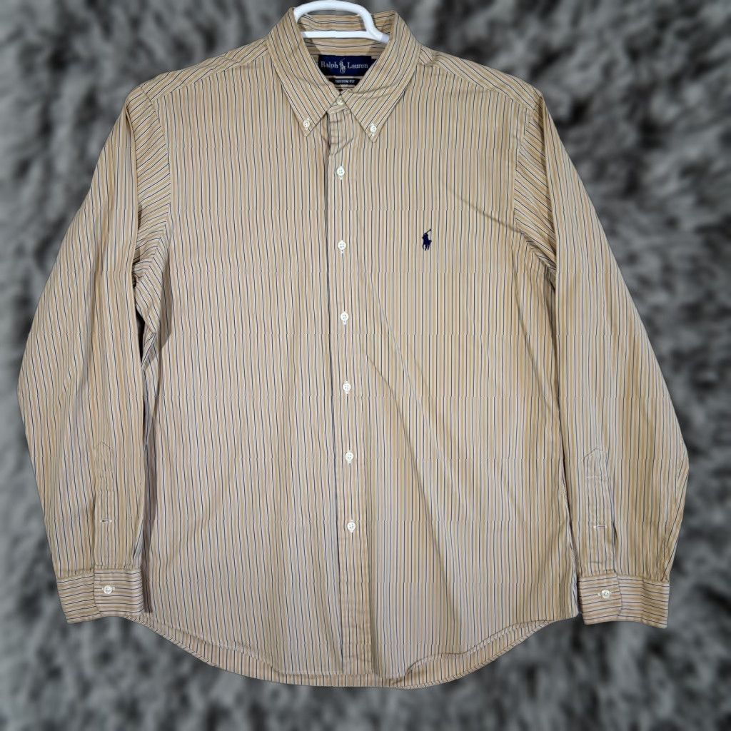 Ralph Lauren Ralph Lauren Shirt Mens Large Tan Striped Button-Down Long Sleeve Custom Fit Size US L / EU 52-54 / 3 - 1 Thumbnail