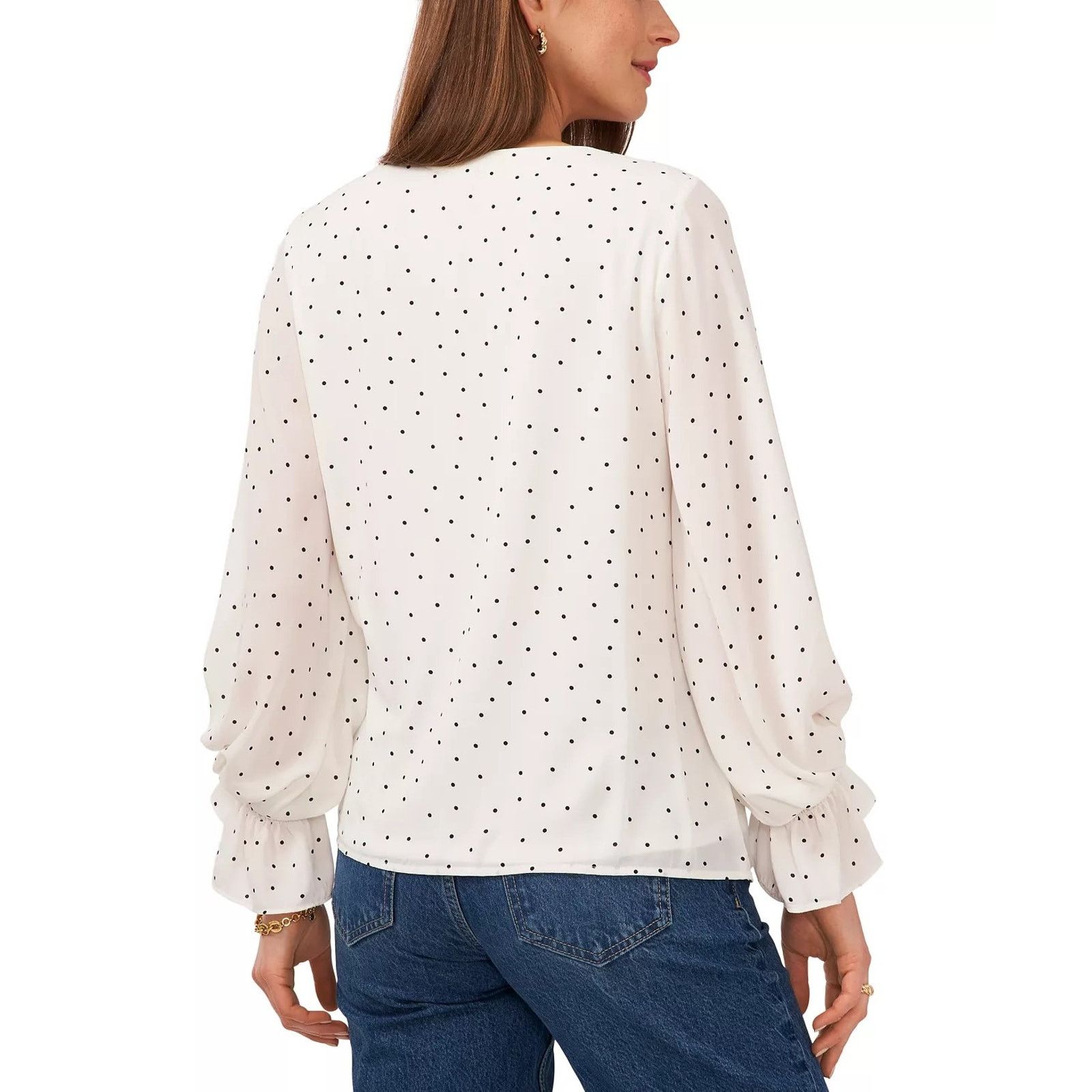 Vince Camuto Vince Camuto Women Dotted Smocked Cuff V-Neck Blouse Size S Size S / US 4 / IT 40 - 2 Thumbnail