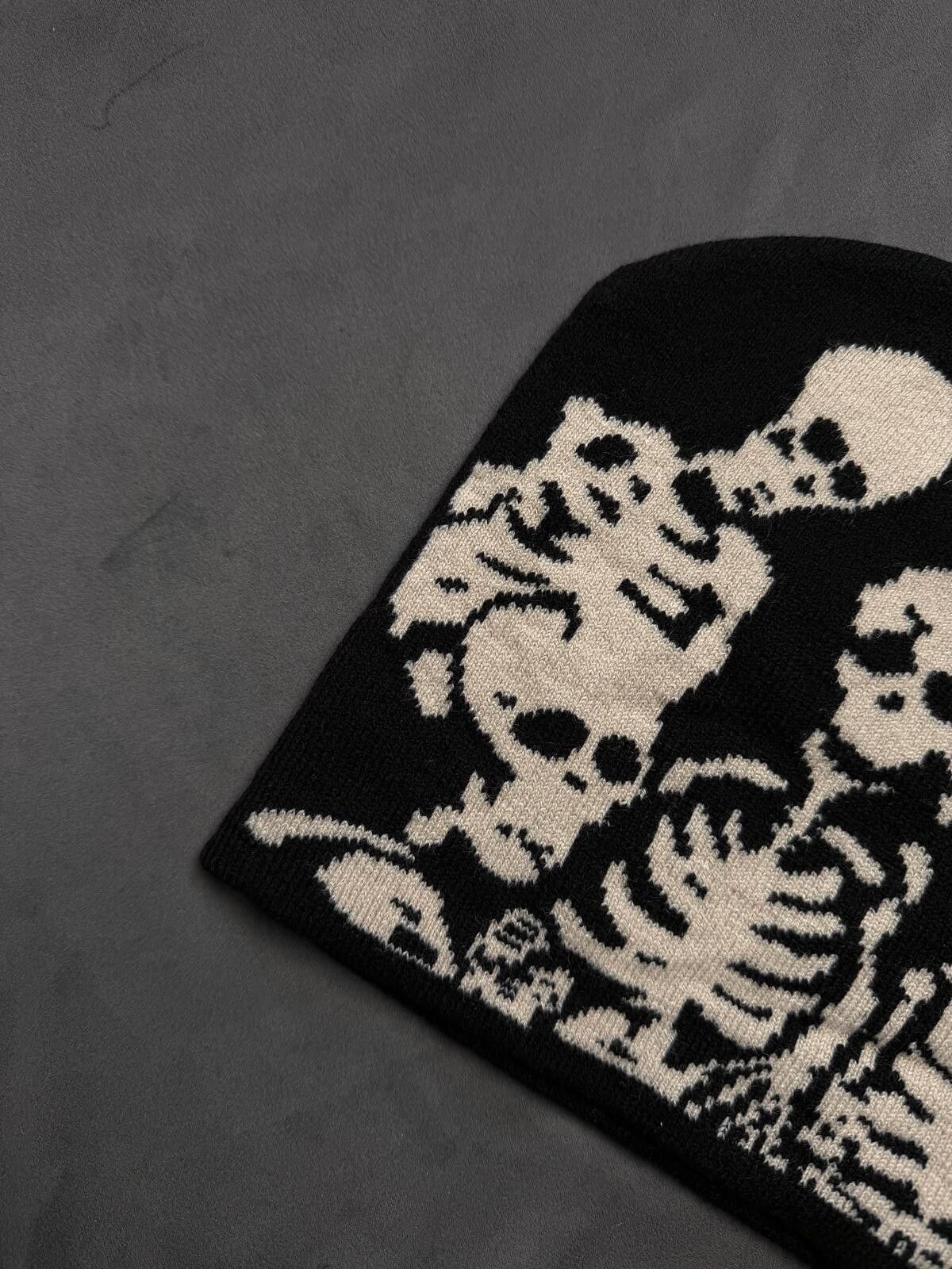 Japanese Brand Y2k Skeleton Graphic design No Cuff Knit Black Beanie Size ONE SIZE - 4 Thumbnail