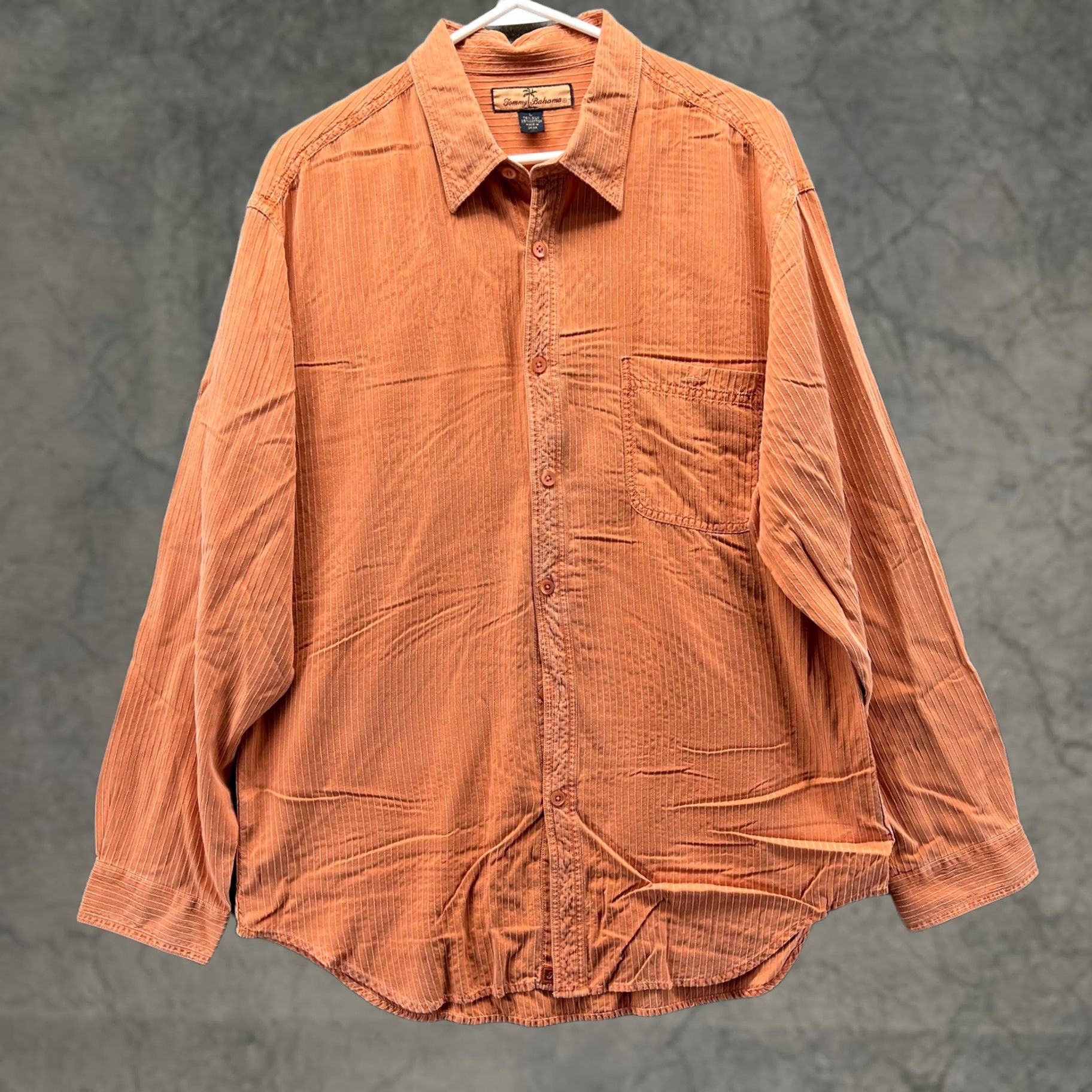 Tommy Bahama VINTAGE Tommy Bahama Shirt Mens Large Orange Silk Cotton Striped Button Front Casual Size US L / EU 52-54 / 3 - 1 Thumbnail