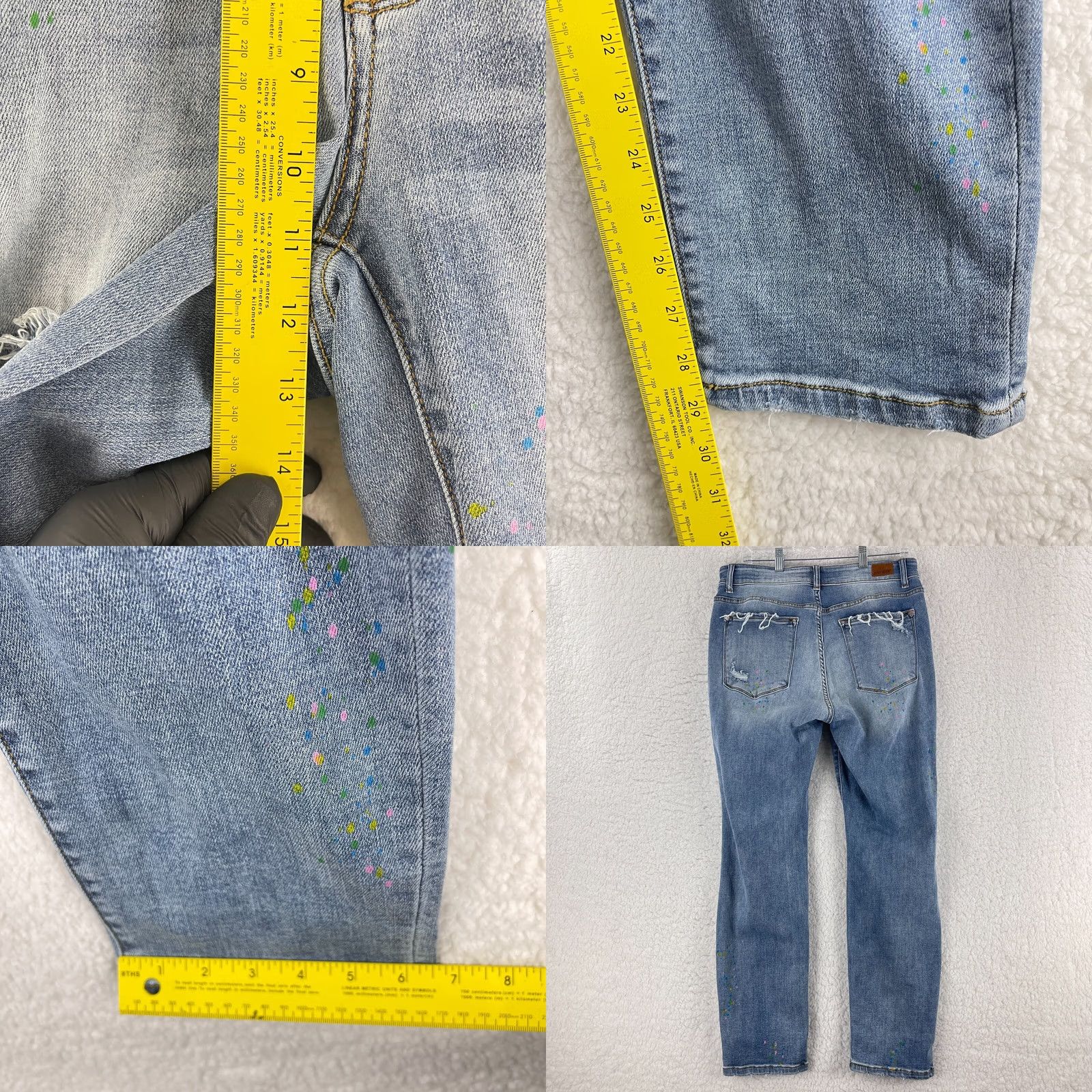 Denime Judy Blue Boyfriend Jeans Womens Size 14W Blue Denim Paint Splatter Distressed Jeans - 5-Pocket, High Rise, Inseam 29" - Plus Size, Regular Fit Size 36" / US 14 / IT 50 - 8 Thumbnail