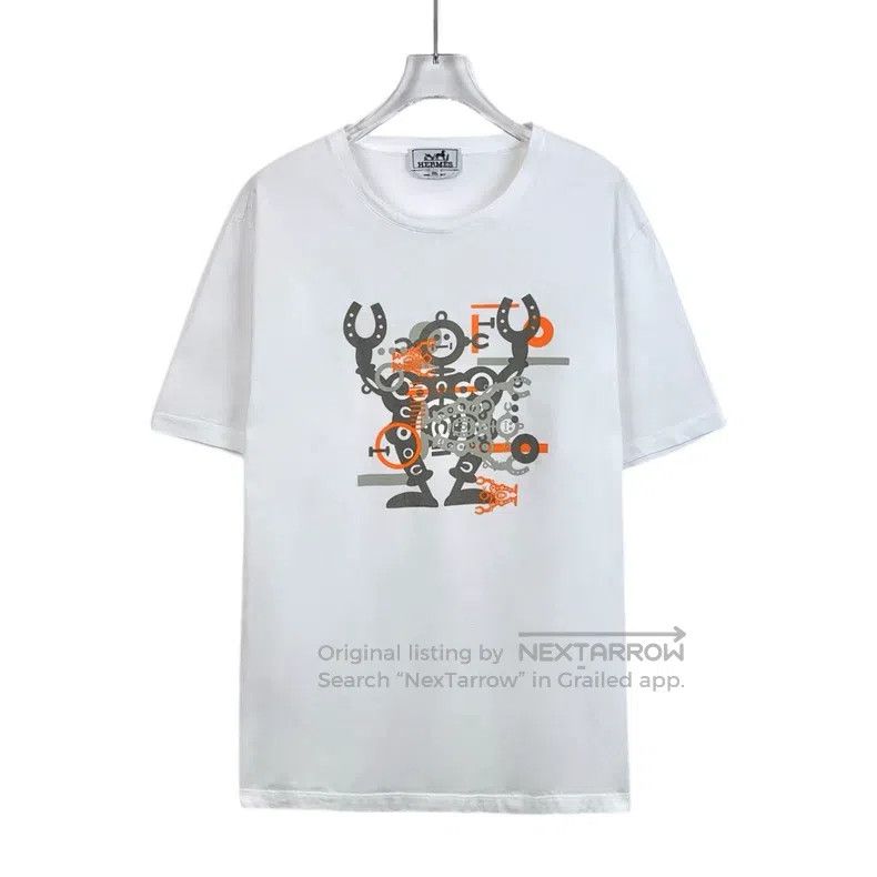 Hermes Hermes White robot print cotton round-neck short-sleeve T- Size XXL / US 16-18 / IT 52-54 - 1 Thumbnail