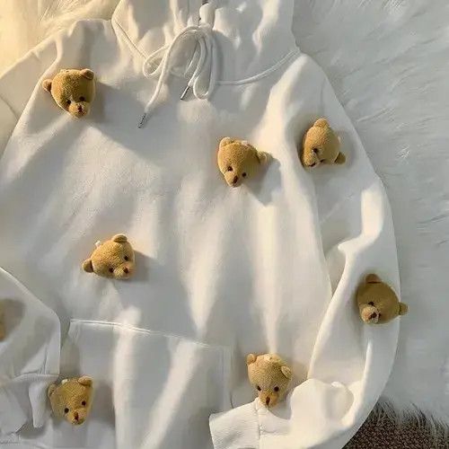 Japanese Brand Harajuku Kawaii Tops Y2k Cute Bear Doll Hoodies Girl Size ONE SIZE - 4 Thumbnail