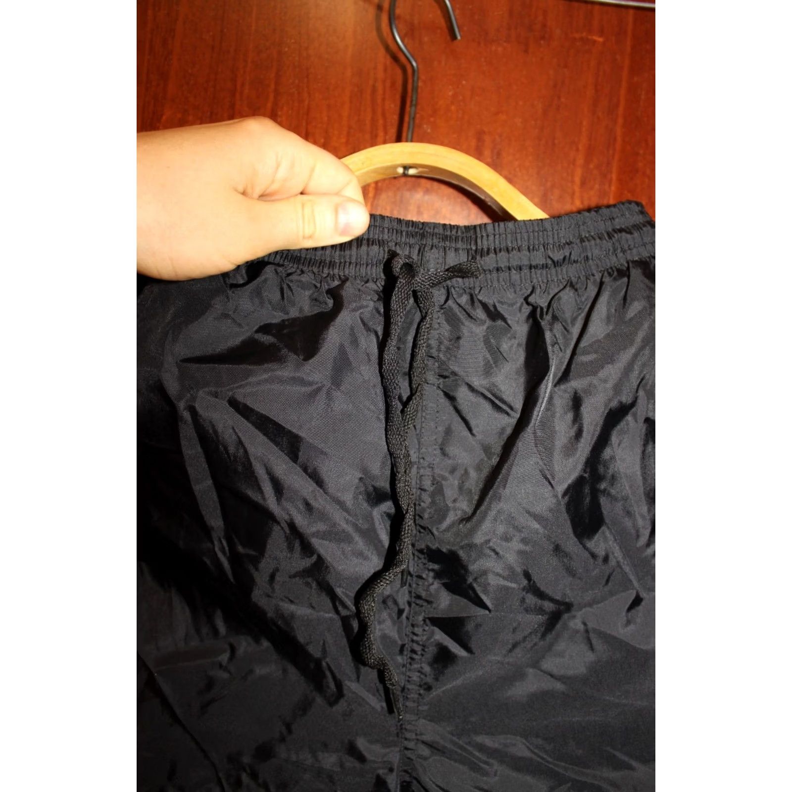 Adidas VINTAGE Adidas black+green/blue stripes Nylon Running shorts S Mens 1990s Size US 29 - 2 Thumbnail